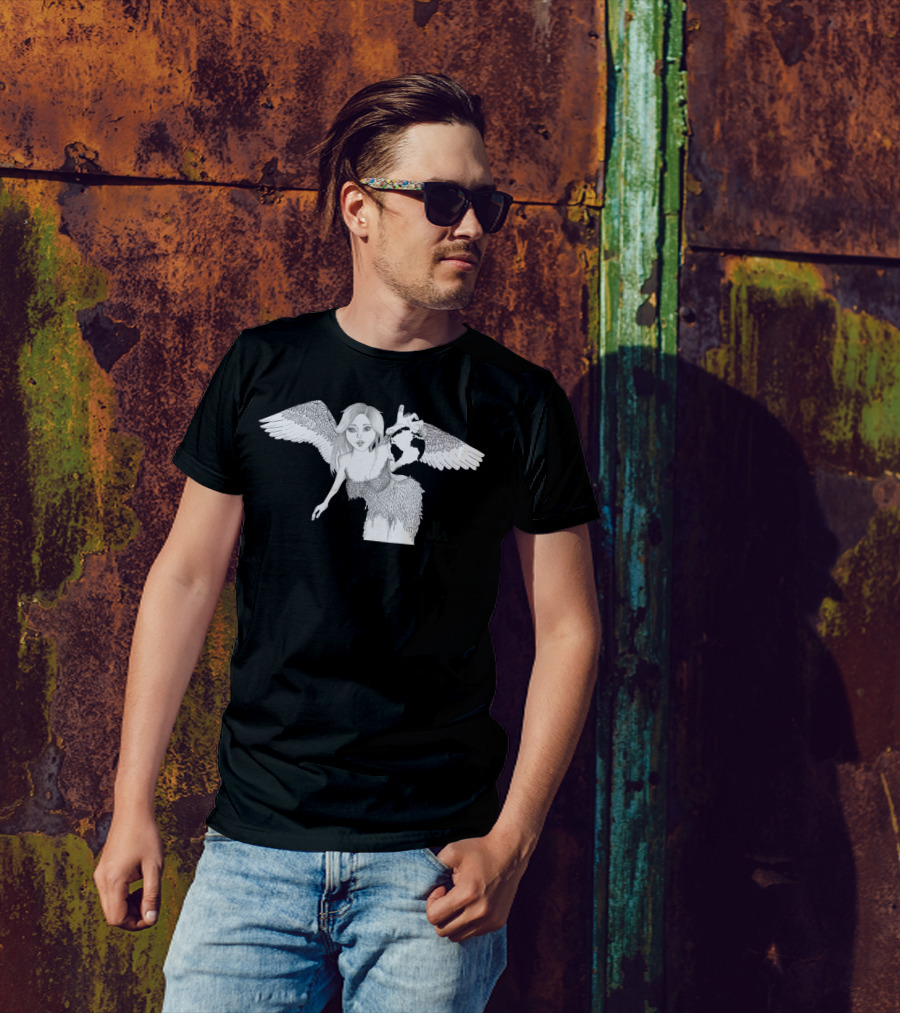 The Angel By PenInkled With Wings And Globe T-Shirt