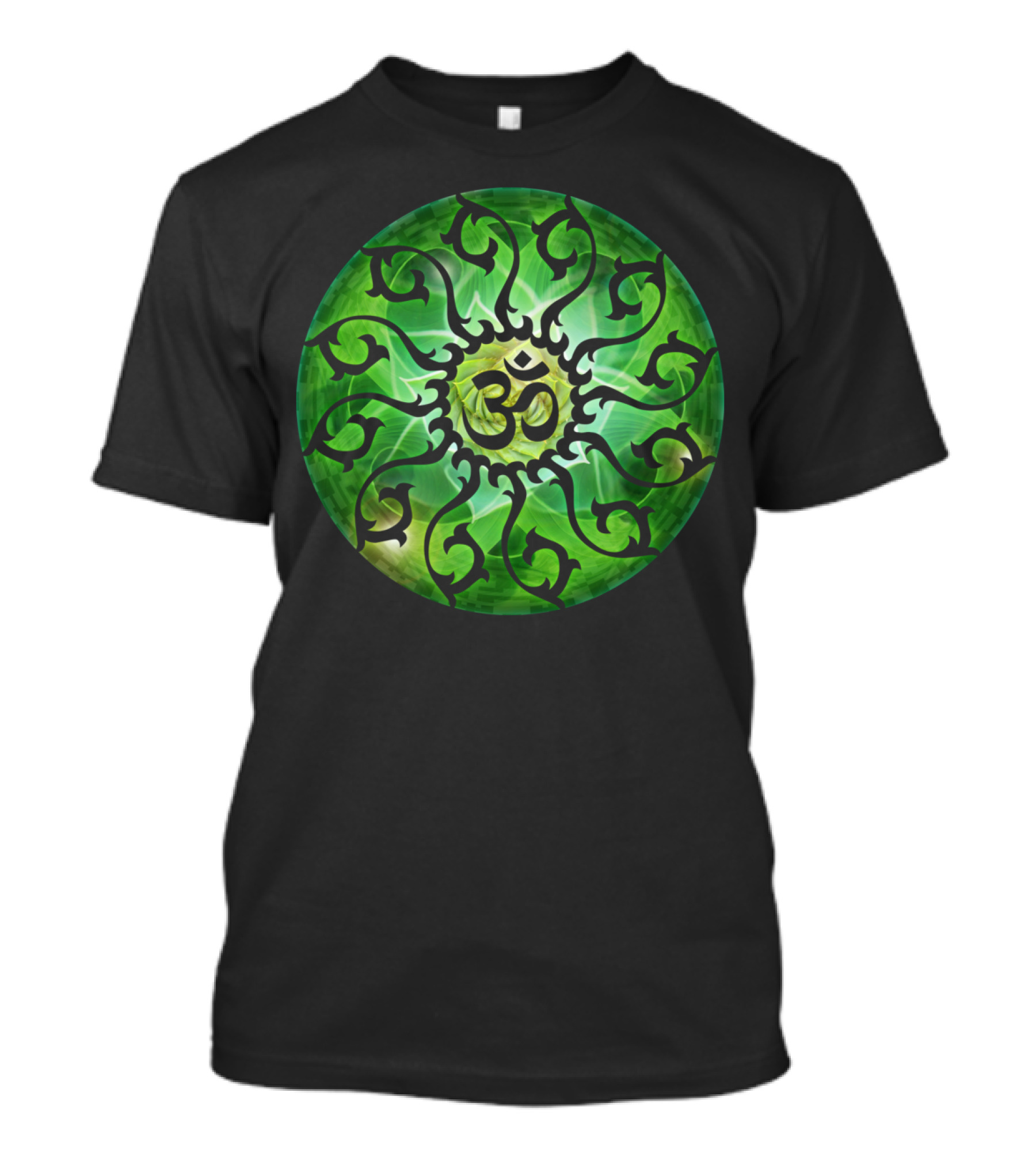 Om Symbol With Green Spiral Vines Circle T-Shirt