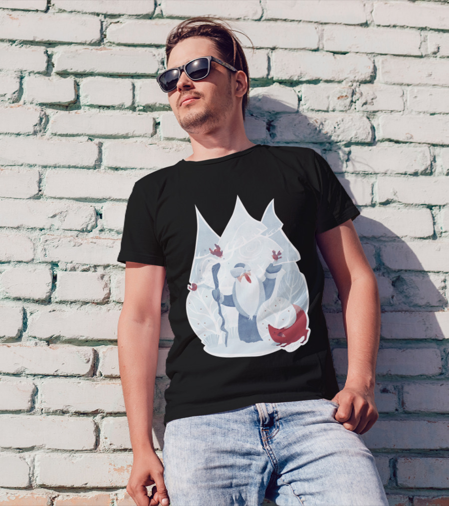 Father Frost Winter Scene With Fox And Birds T-Shirt