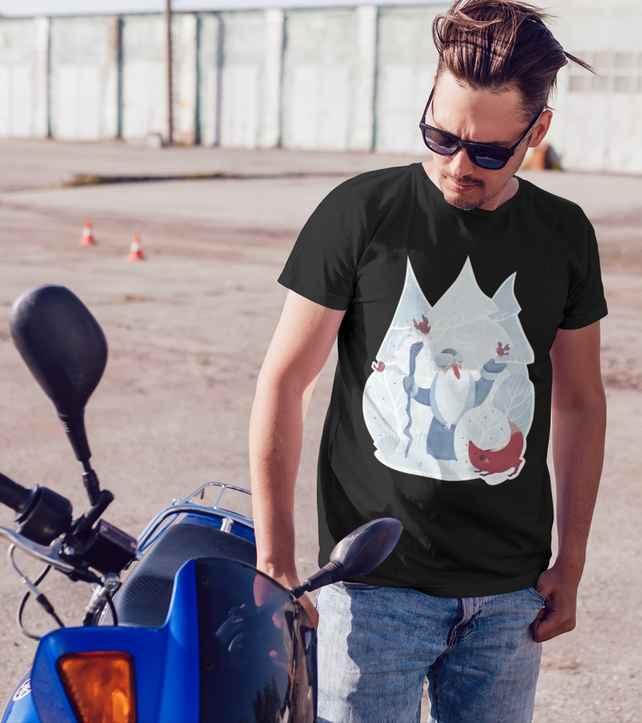 Father Frost Winter Scene With Fox And Birds T-Shirt