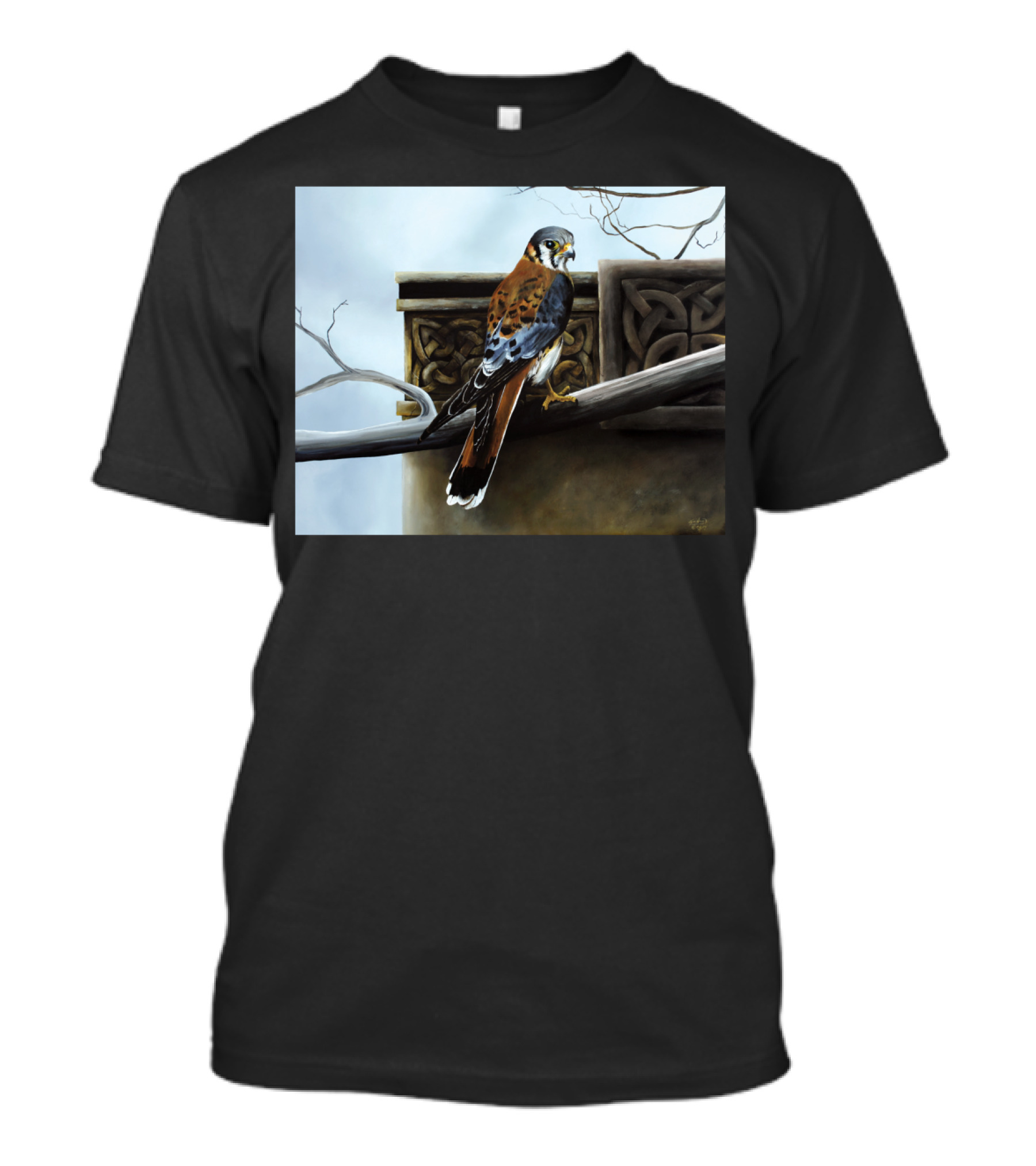 Castle Hunter Falcon On Celtic Ancient Architecture T-Shirt