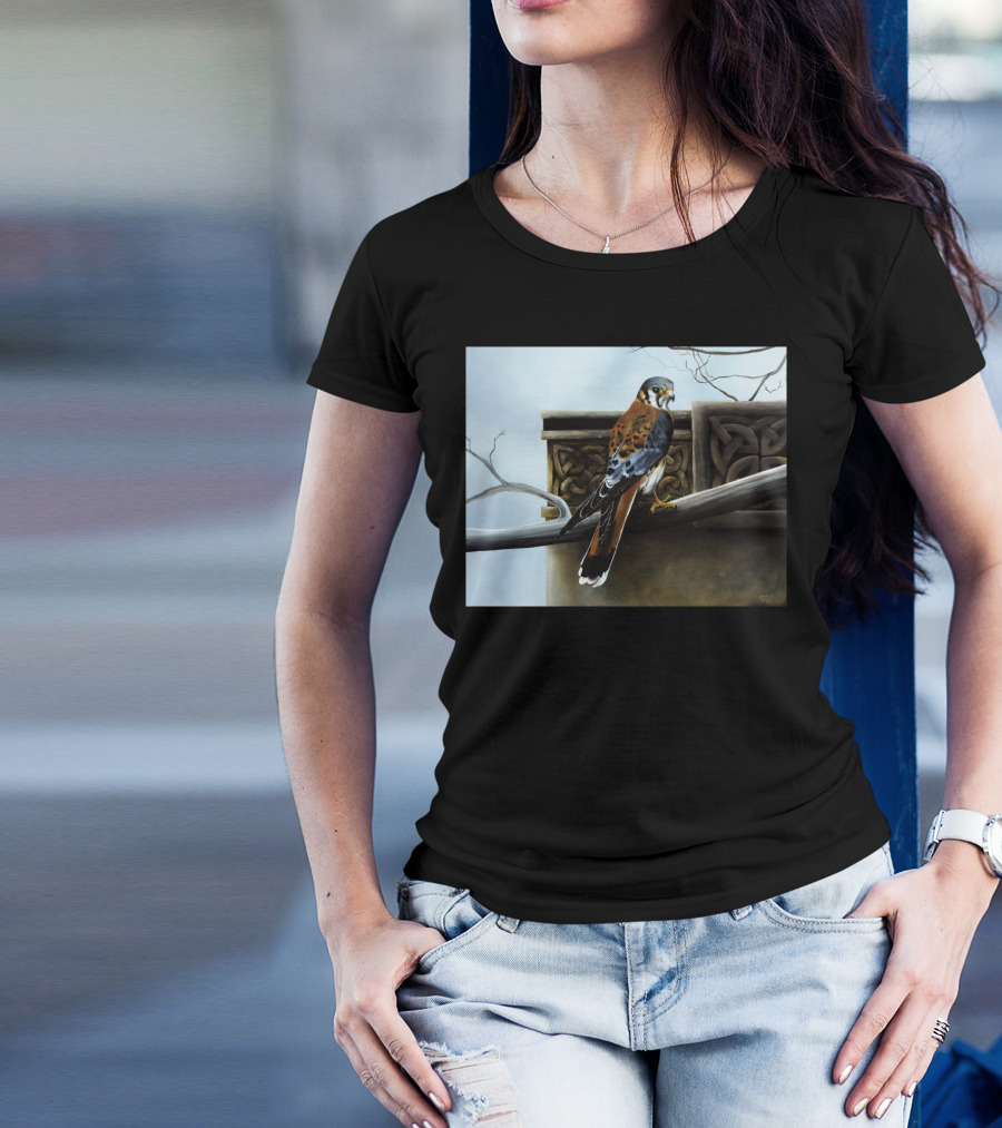 Castle Hunter Falcon On Celtic Ancient Architecture T-Shirt