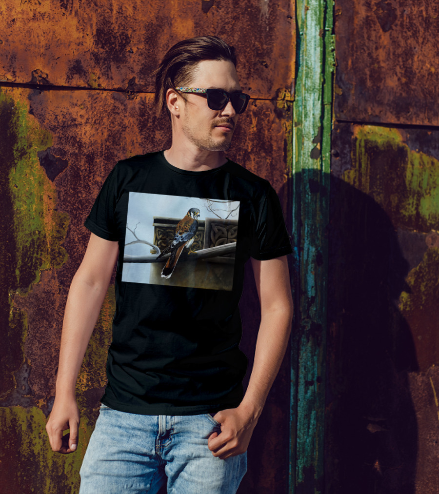 Castle Hunter Falcon On Celtic Ancient Architecture T-Shirt