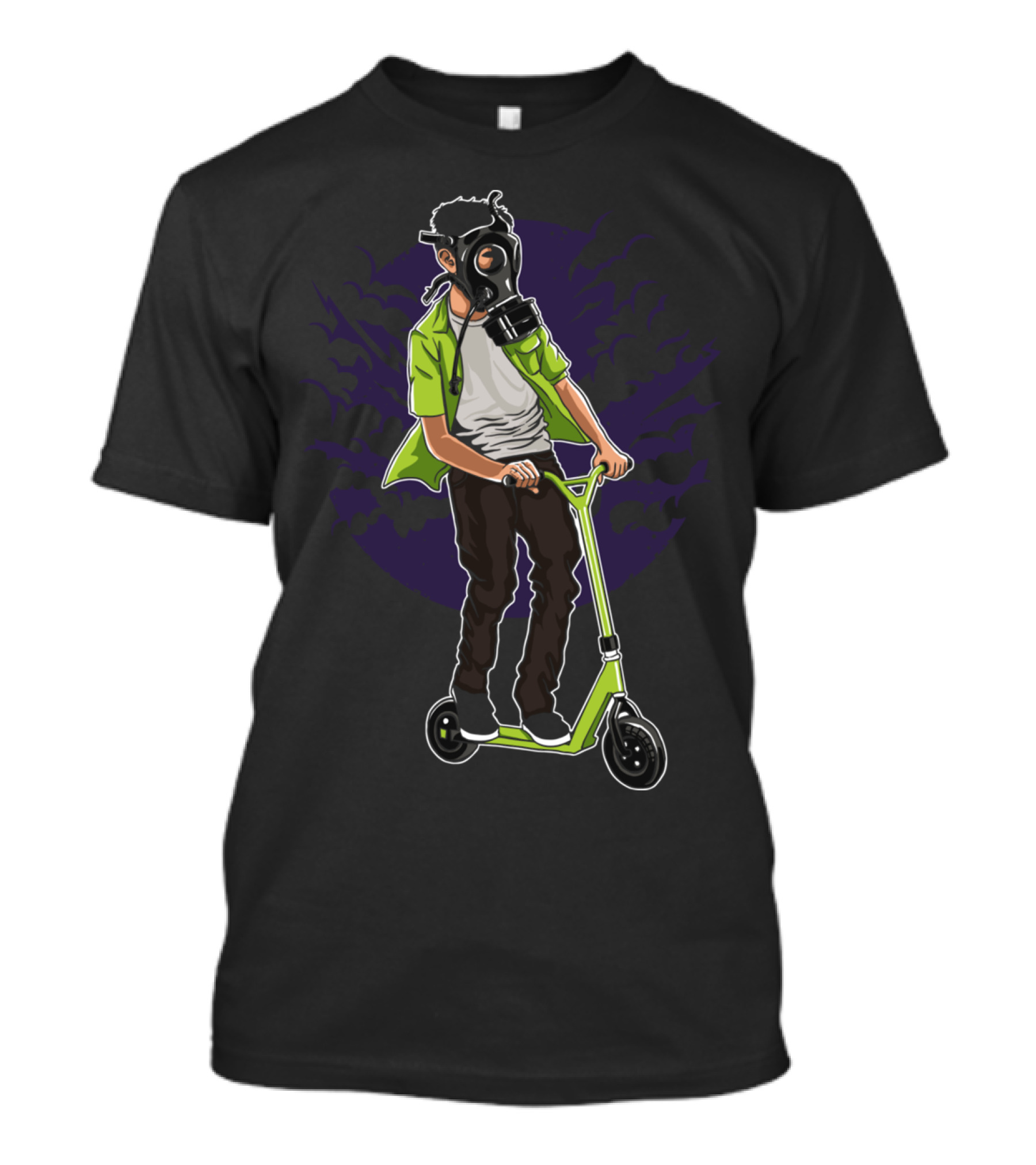 Gasmask Rider Scooter Night Bats T-Shirt