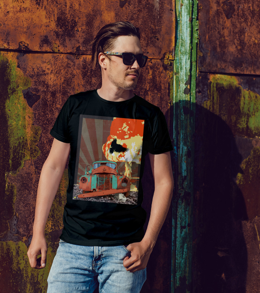 The Atomik Old Rusted Truck And Exploding Mushroom Cloud With Crow T-Shirt