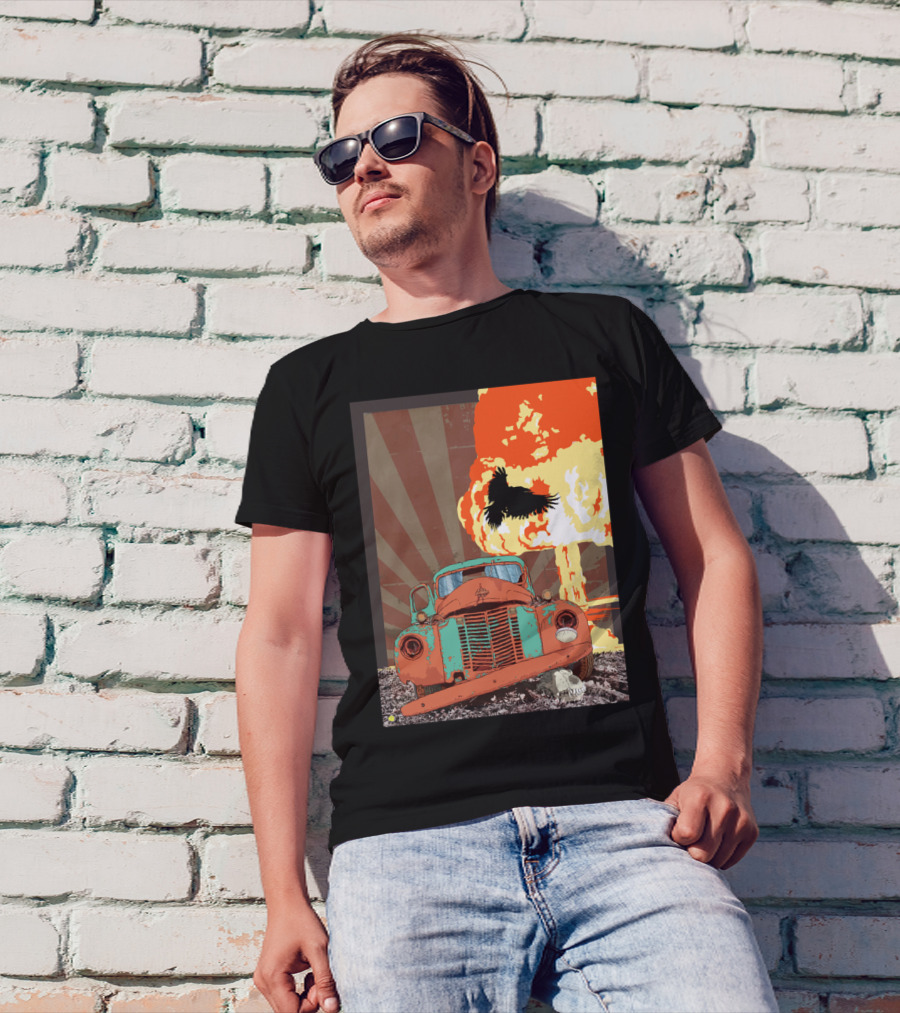 The Atomik Old Rusted Truck And Exploding Mushroom Cloud With Crow T-Shirt