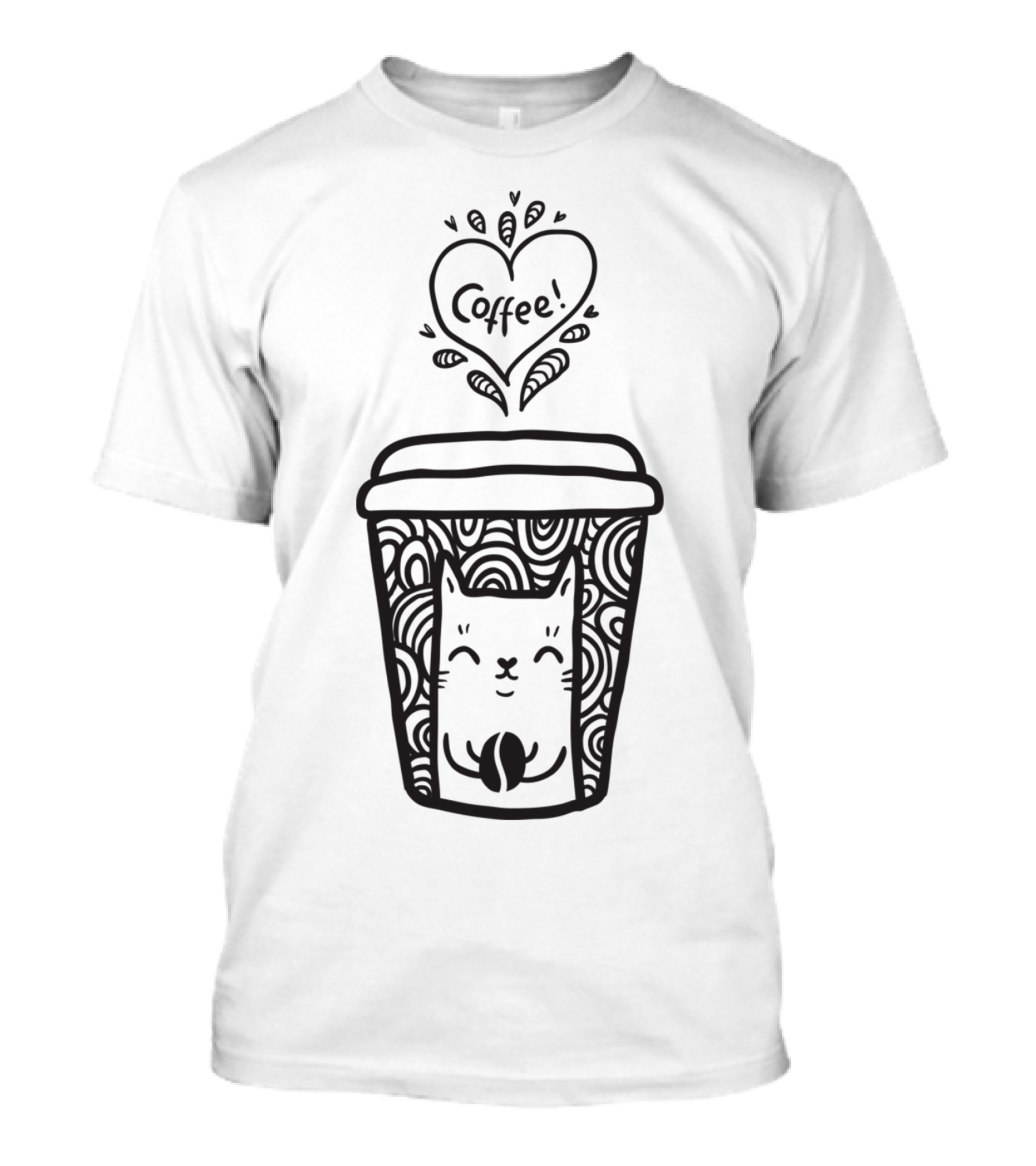 Coffee Cat Heart Doodle T-Shirt
