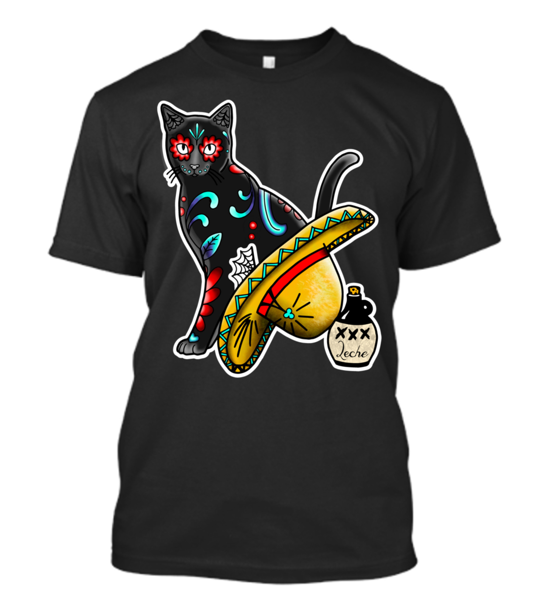 Gato En Un Sombrero Día De Los Muertos Cat Leche T-Shirt