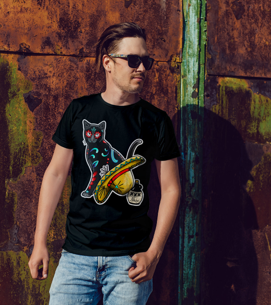 Gato En Un Sombrero Día De Los Muertos Cat Leche T-Shirt