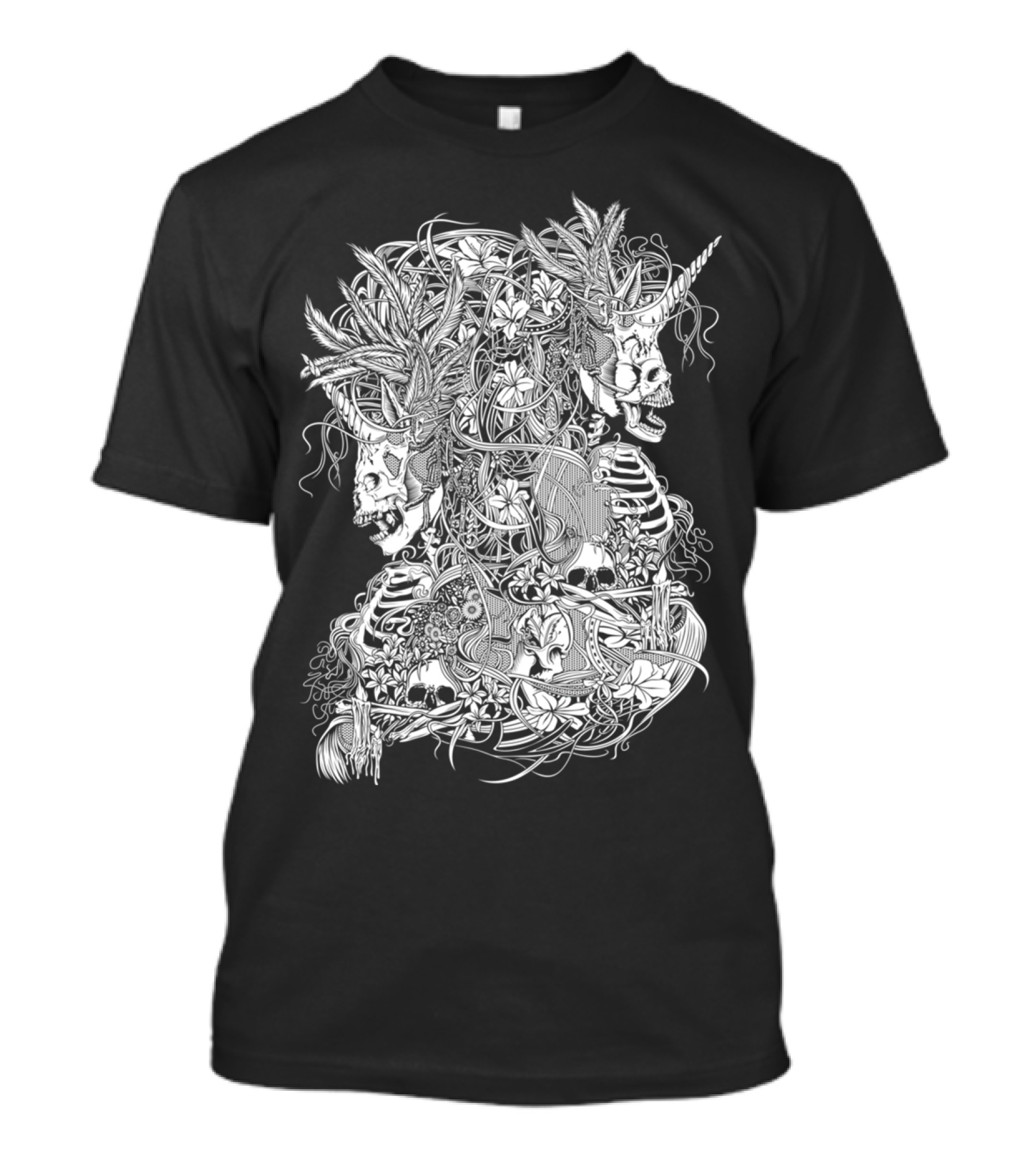 Art Of Death Skeleton Skulls And Floral Entanglement T-Shirt