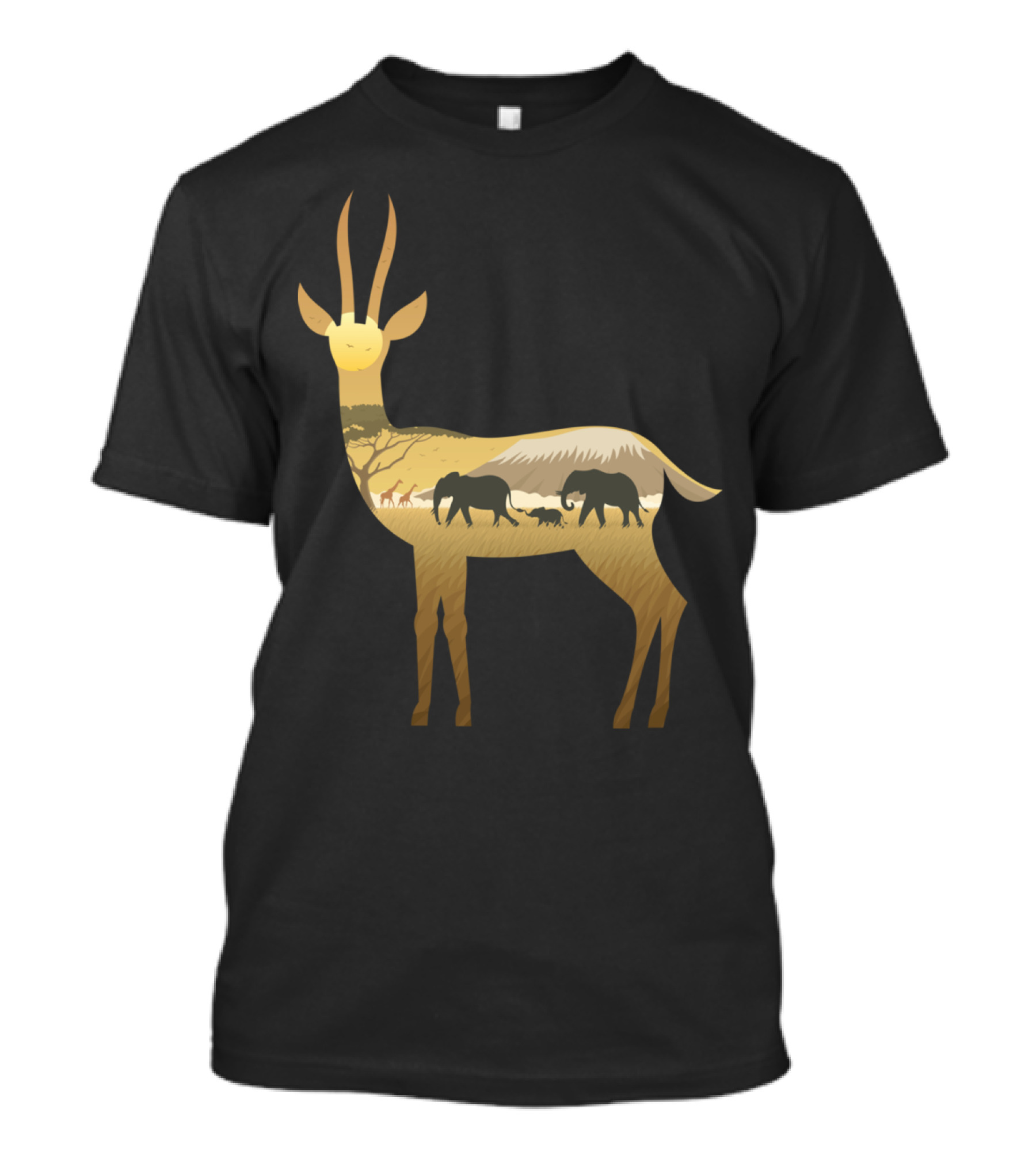 Gazelle Landscape With Elephants And Savanna Scene T-Shirt