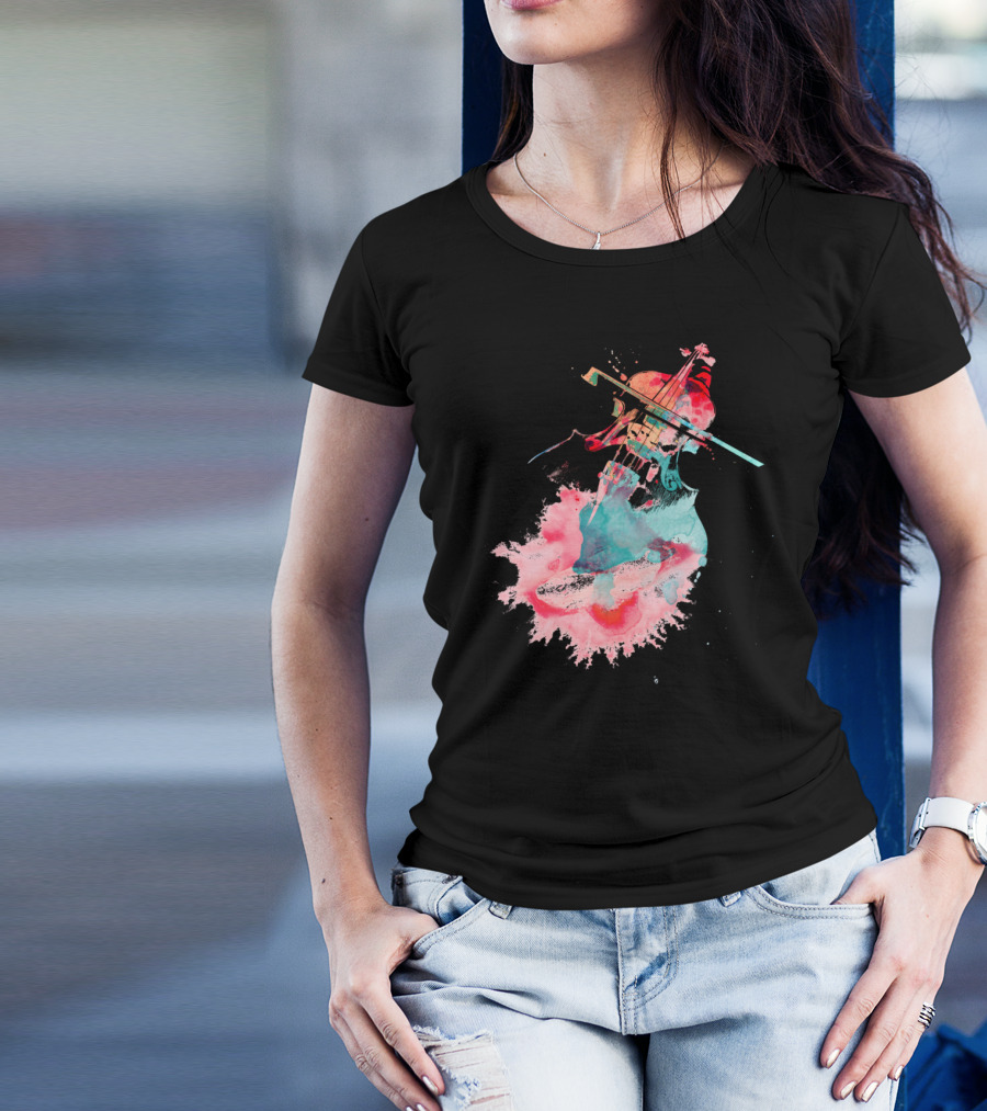 Art Of Music Violin Splash Watercolor Burst T-Shirt
