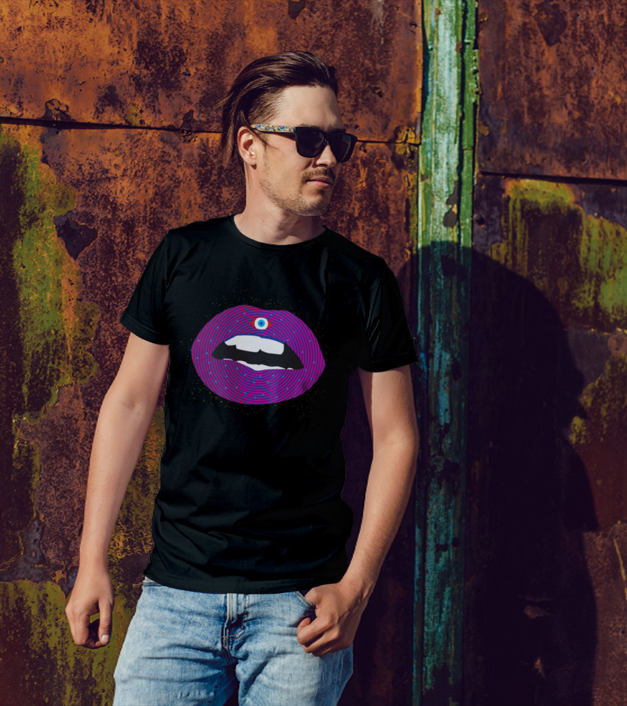Gazing Lips With Third Eye And Cosmic Spirals T-Shirt