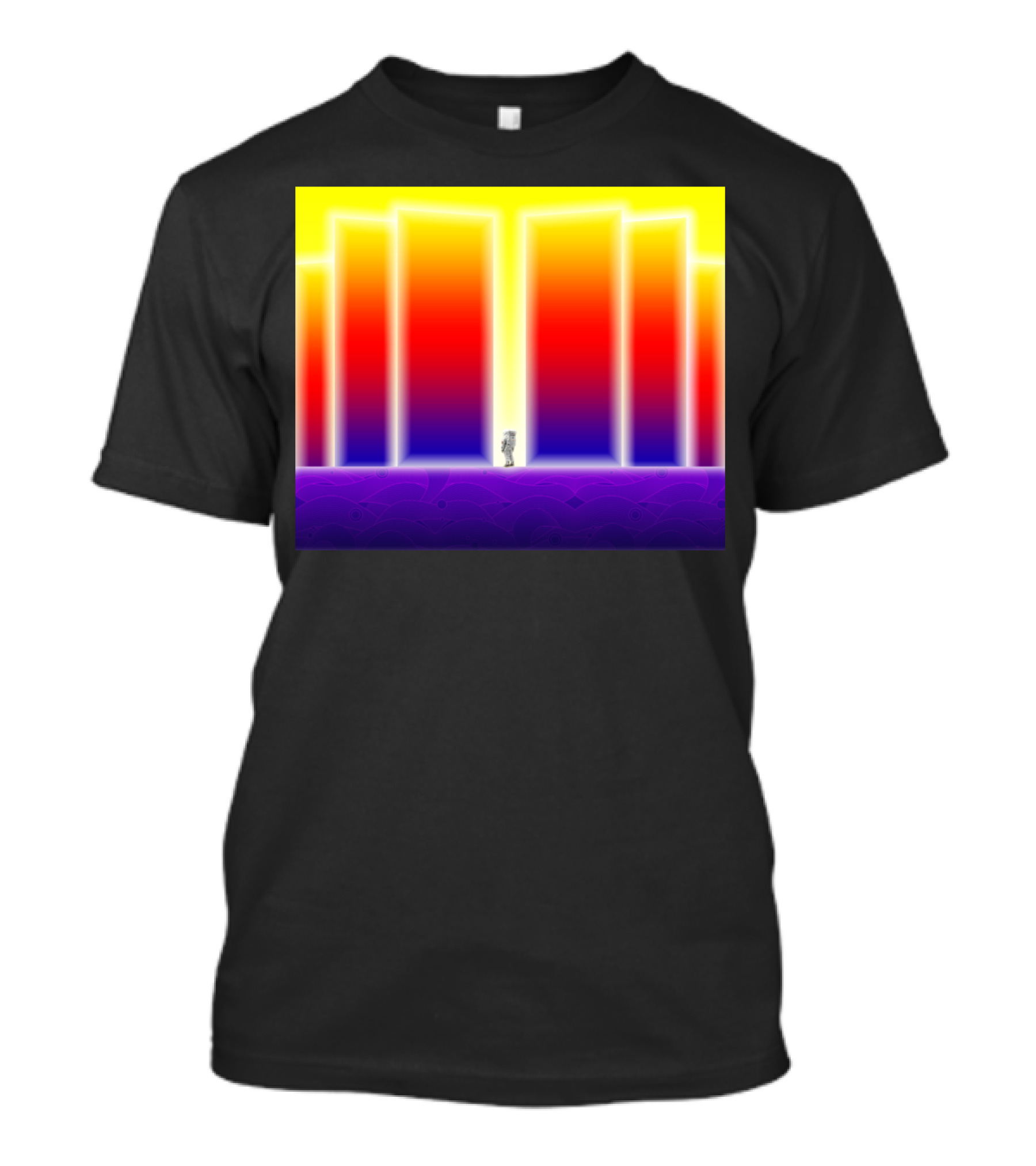 Doorway Surreal Neon Gradient Portal With Central Figure T-Shirt