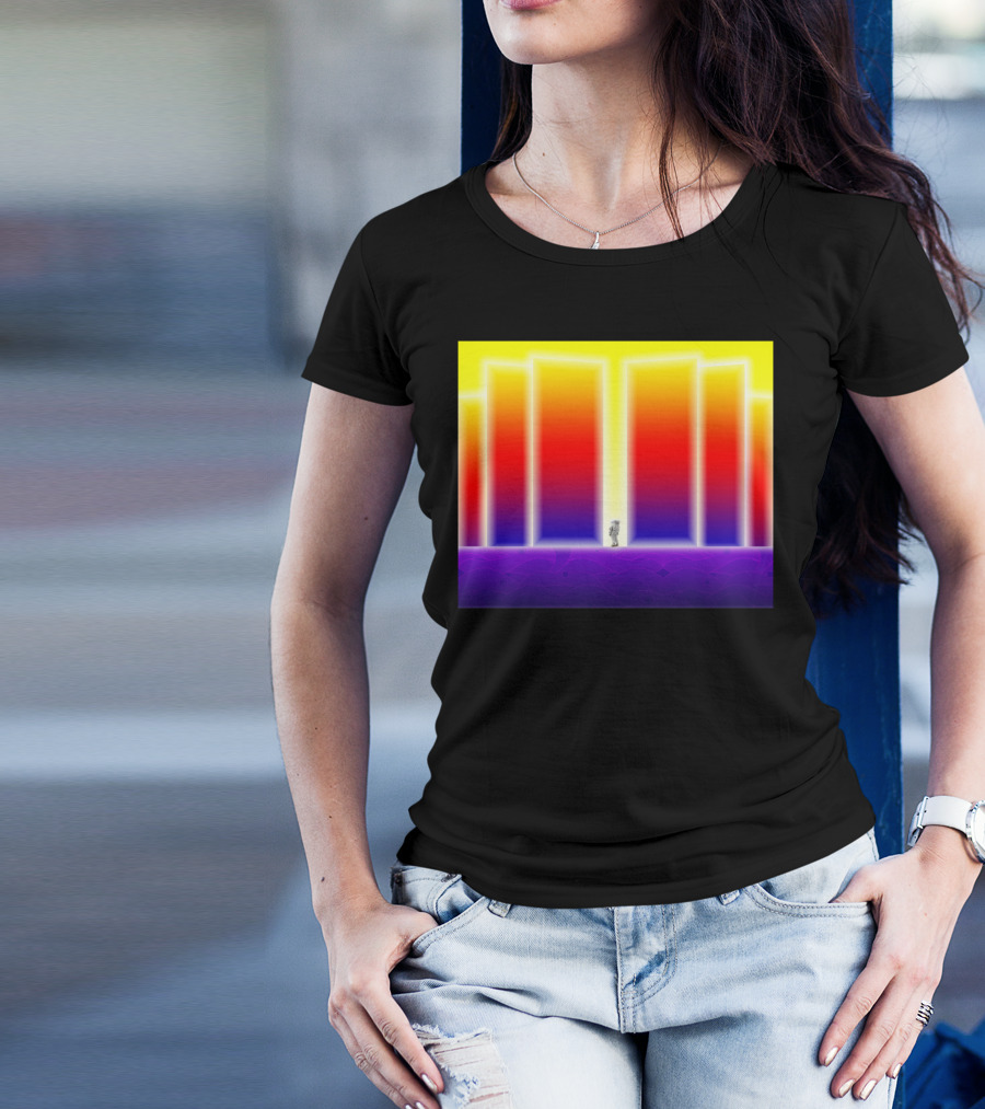 Doorway Surreal Neon Gradient Portal With Central Figure T-Shirt