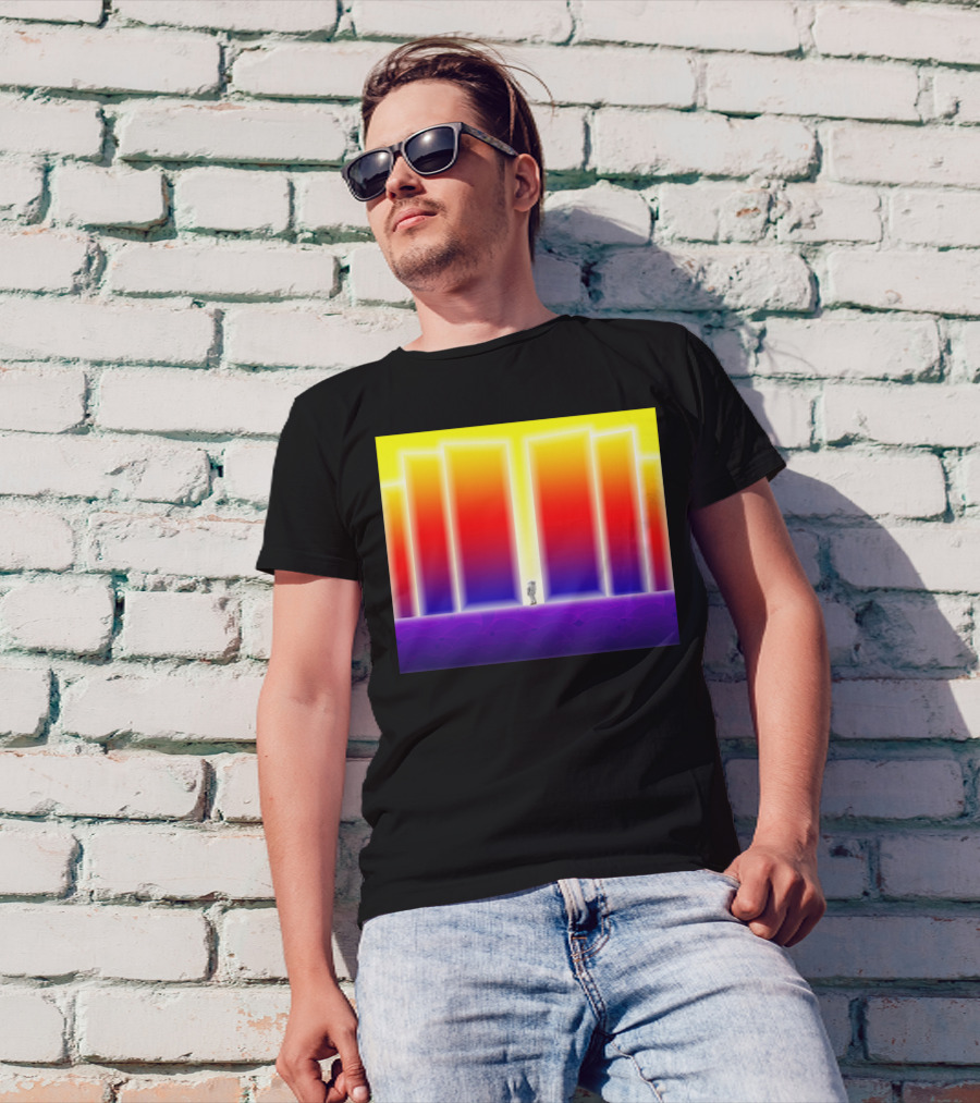 Doorway Surreal Neon Gradient Portal With Central Figure T-Shirt