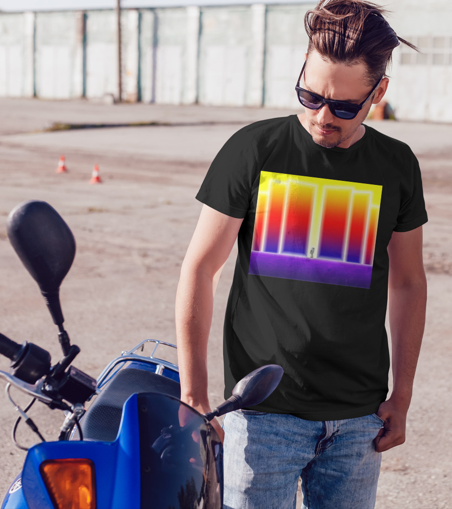 Doorway Surreal Neon Gradient Portal With Central Figure T-Shirt