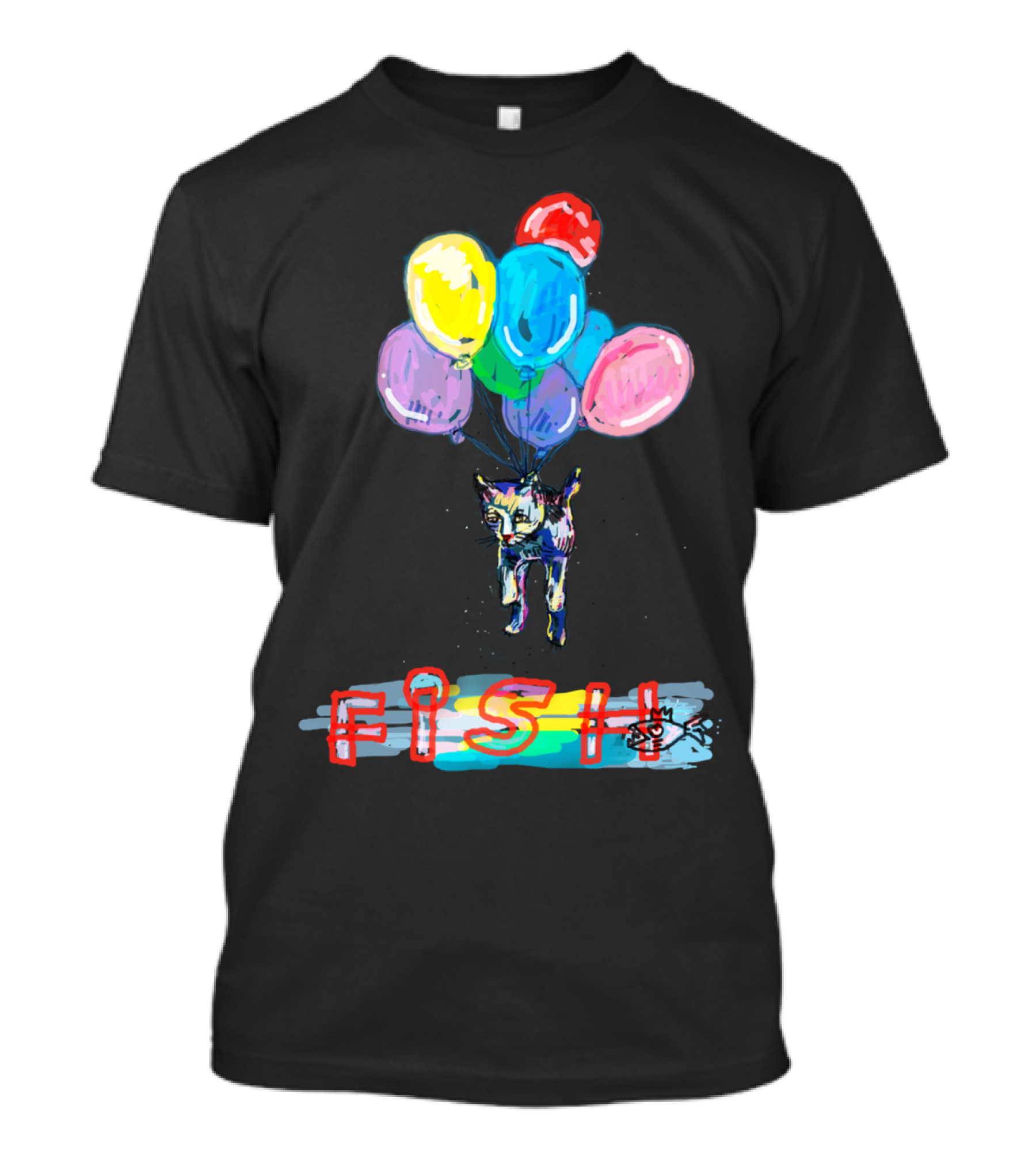 Fish Balloon Ride With Cat And Colorful Air Journey T-Shirt