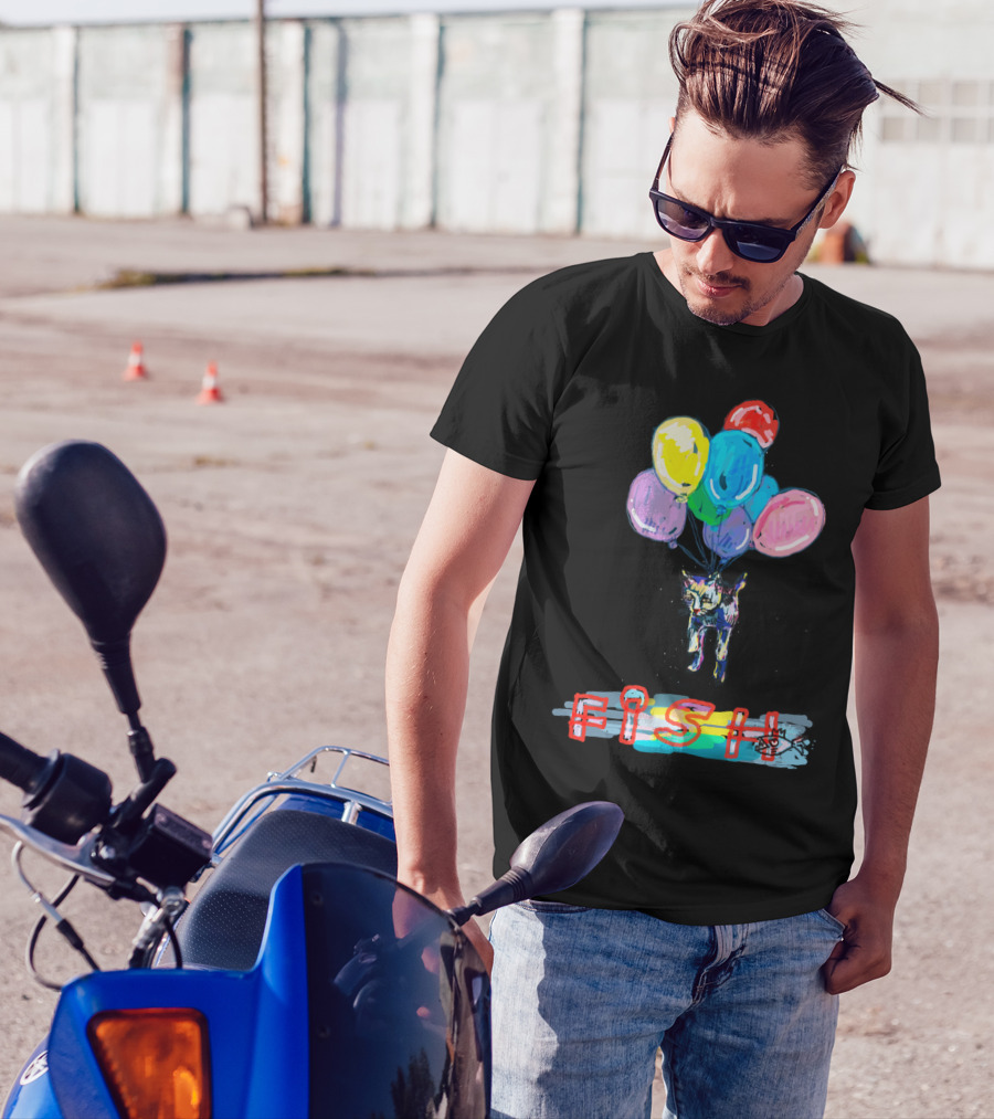 Fish Balloon Ride With Cat And Colorful Air Journey T-Shirt