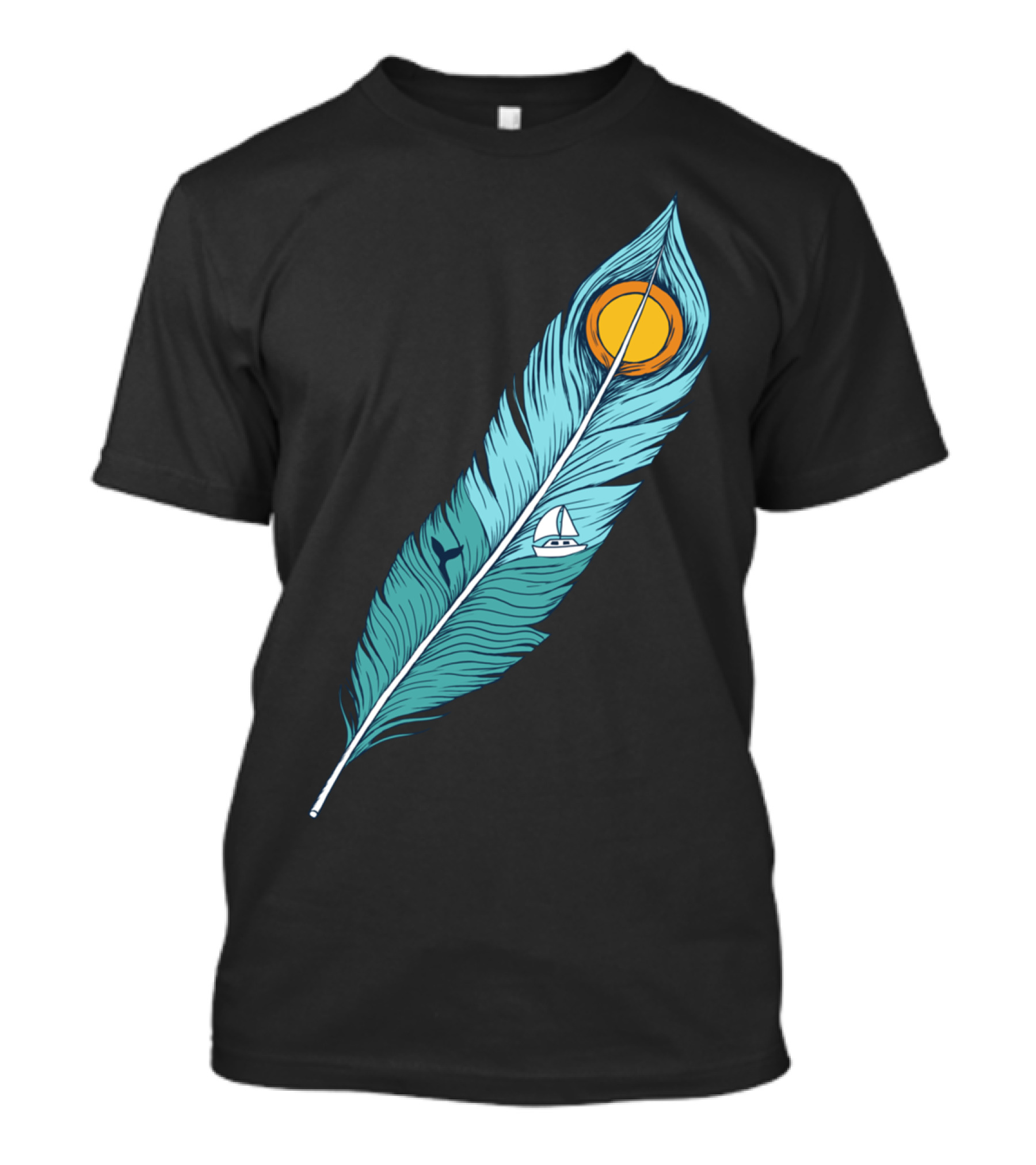 Feather Landscape Sunset Sailboat Ocean Scene T-Shirt