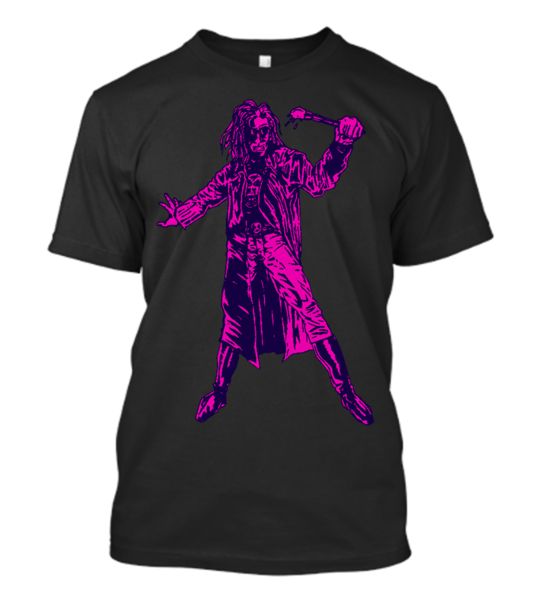 Art Rebel Neon Gothic Avenger With Trench Coat And Raised Club T-Shirt