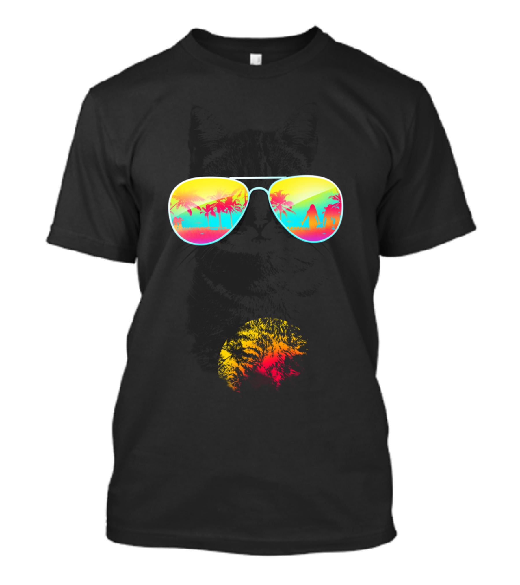 Cat Breeze Sunset Palm Reflection Tropical Vibes T-Shirt