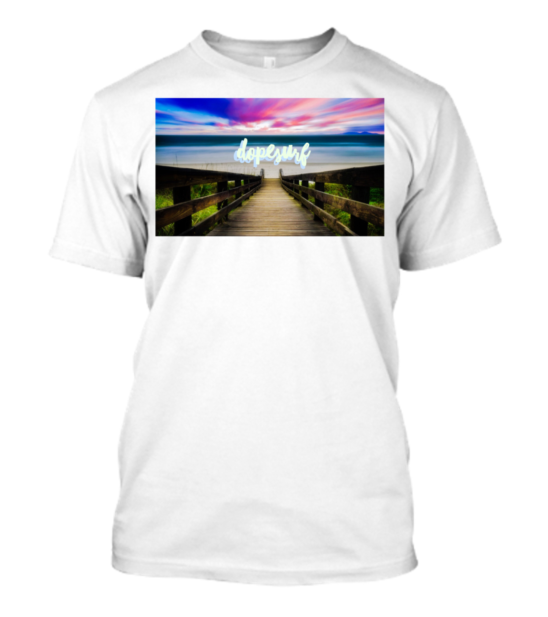 Dopesurf Beachview Vibrant Sunset Walkway Ocean Perspective T-Shirt
