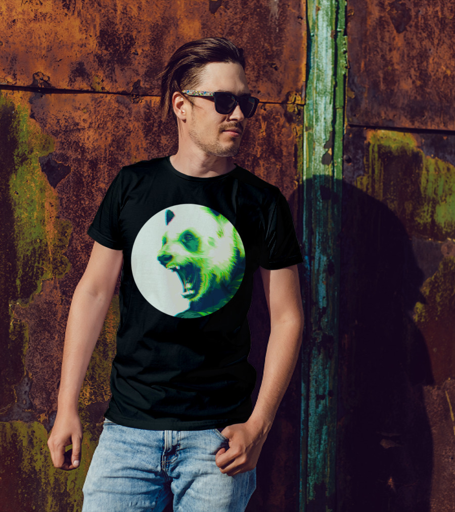 Yelling Green Panda Save The Pandas T-Shirt