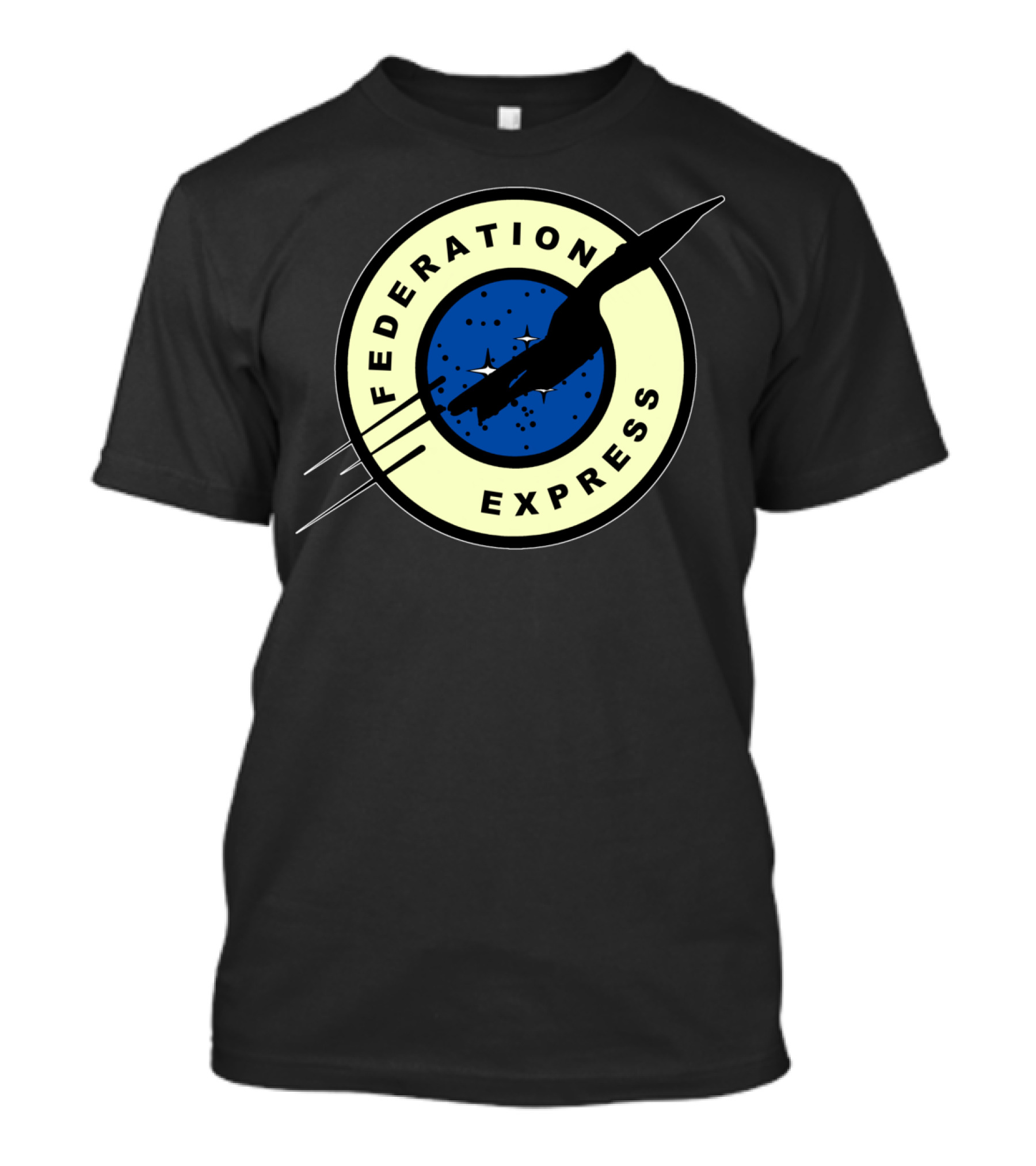 Federation Express Spacecraft Circle With Stars And Outer Space Elements T-Shirt