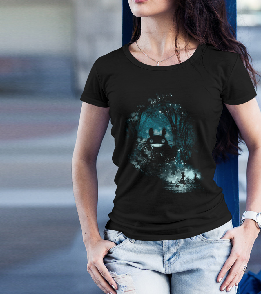 The Big Friend Nighttime Forest Encounter With Cat Bus Companion T-Shirt