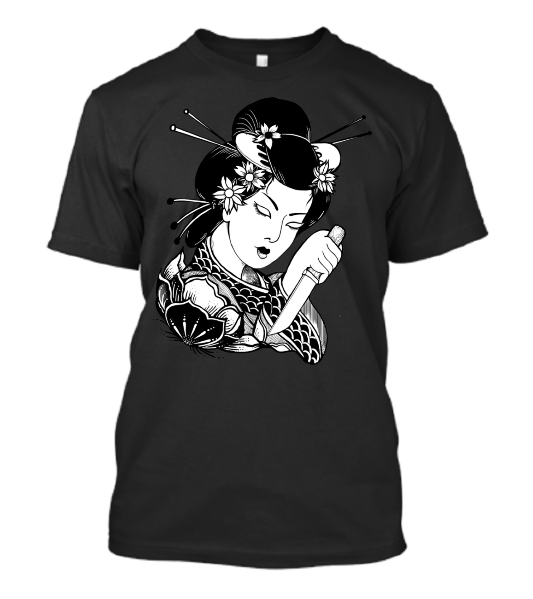 Geisha1 Floral Kimono Art With Knife T-Shirt