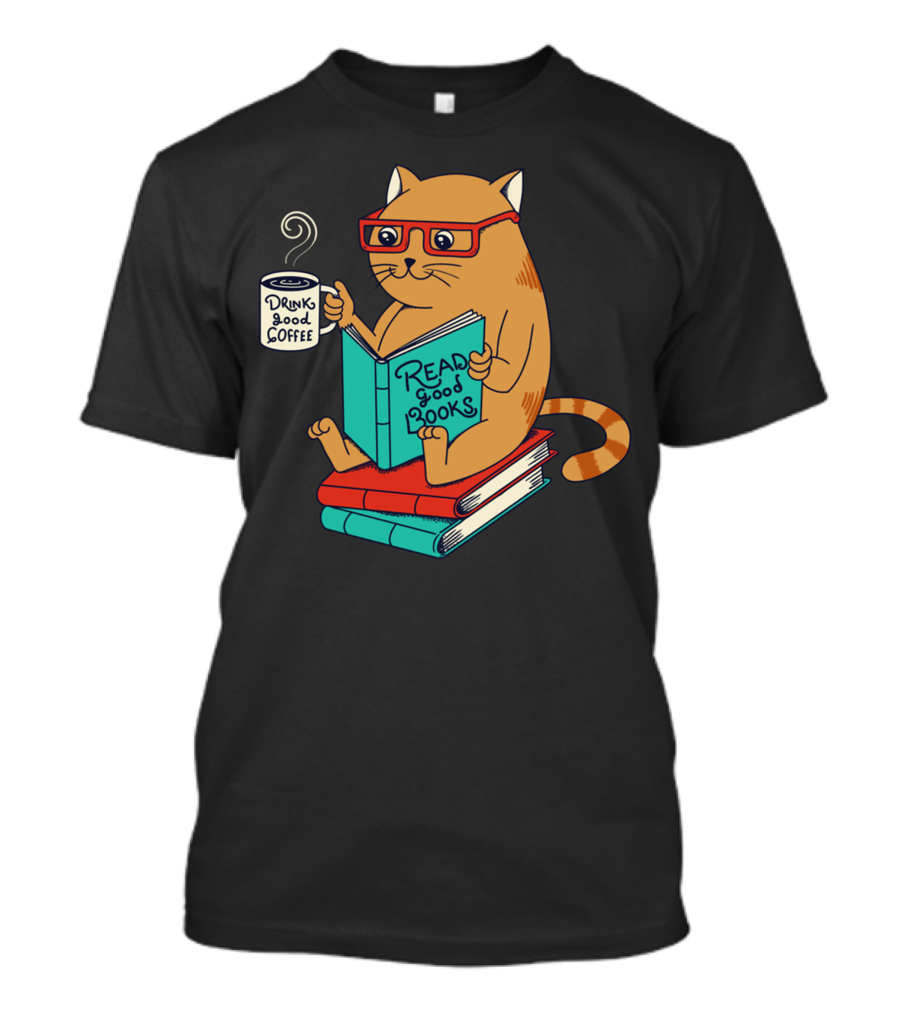 Read Good Books Drink Good Coffee Cat T-Shirt