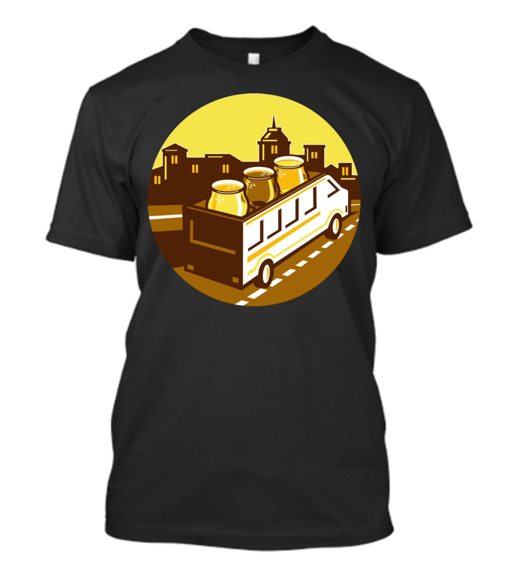 Beer Flight Glasses On Van With Cityscape Background T-Shirt