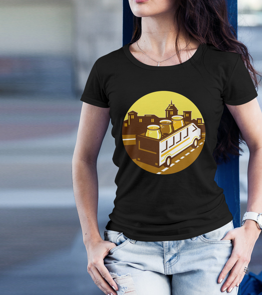 Beer Flight Glasses On Van With Cityscape Background T-Shirt