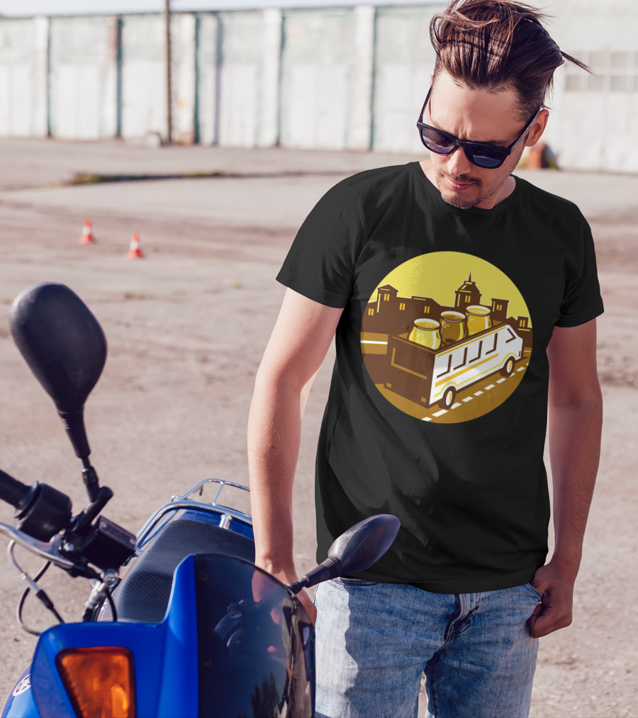 Beer Flight Glasses On Van With Cityscape Background T-Shirt