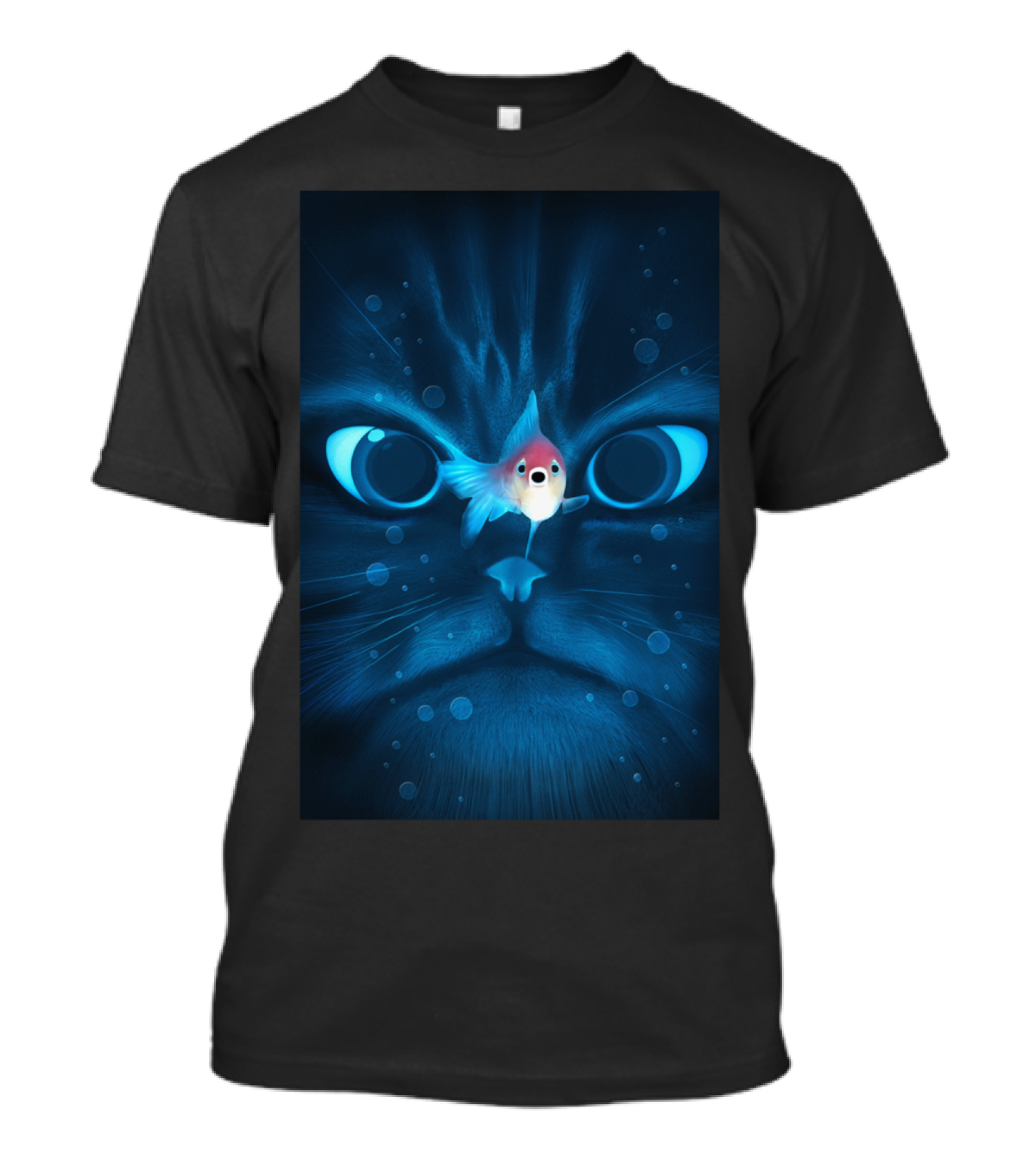 Cat Fish Face With Blue Glow And Curious Expression T-Shirt