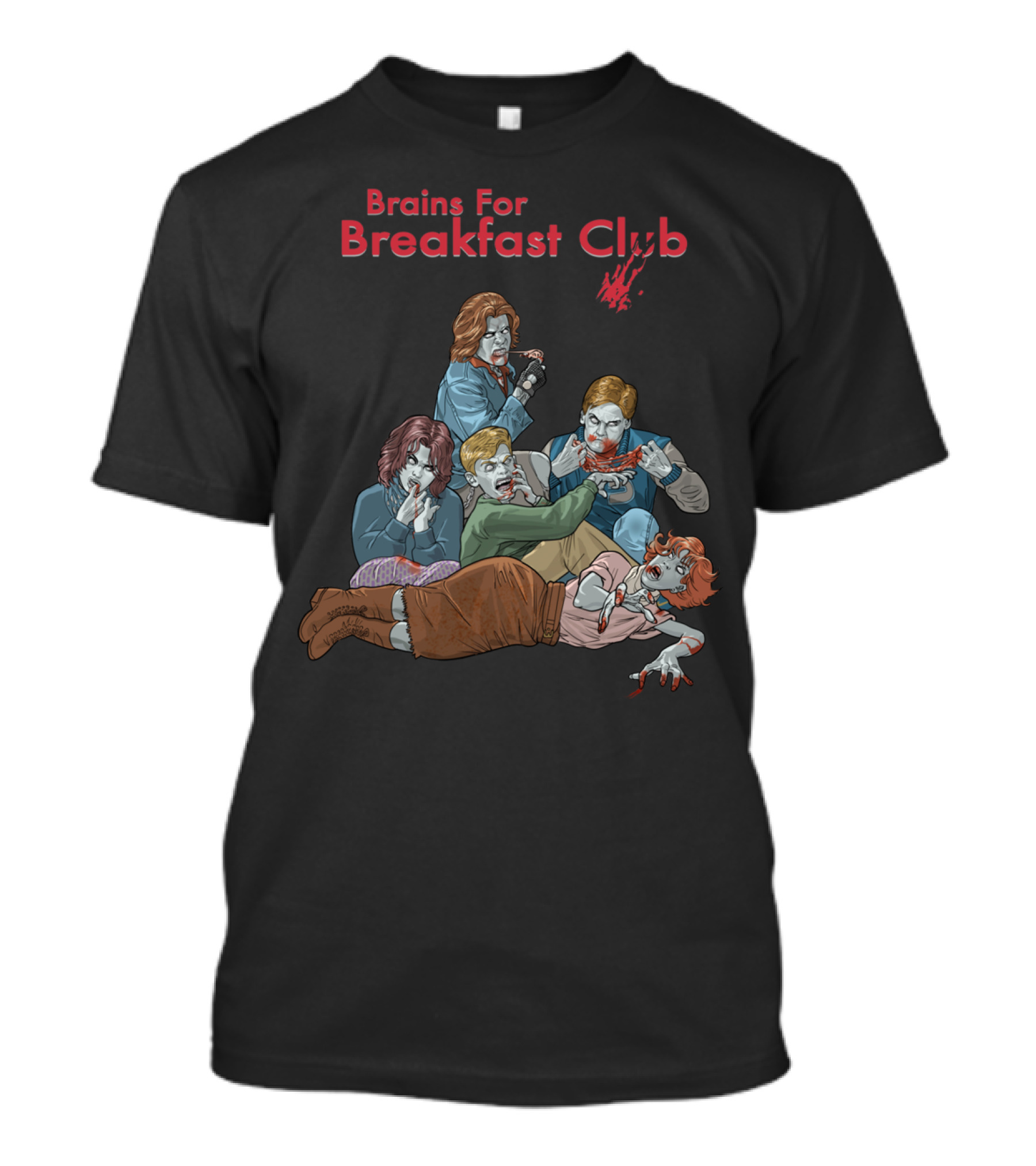 Brains For Breakfast Club Zombie Parody Vintage Group Scene T-Shirt