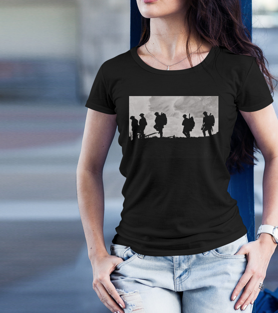 Marching To The Front Line Silhouettes Of Soldiers In Battle Formation T-Shirt
