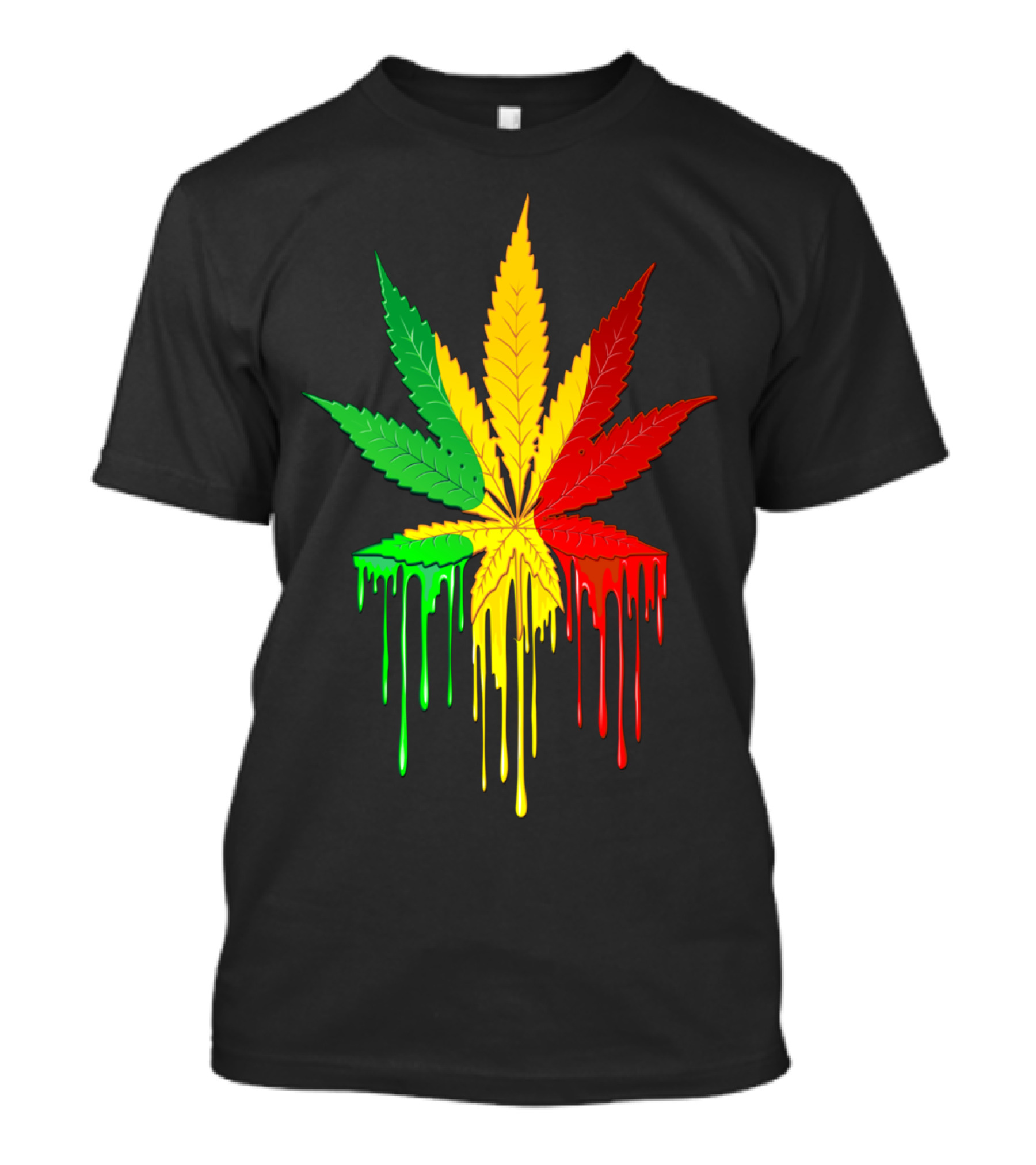 Marijuana Leaf Rasta Colors Dripping Green Yellow Red T-Shirt