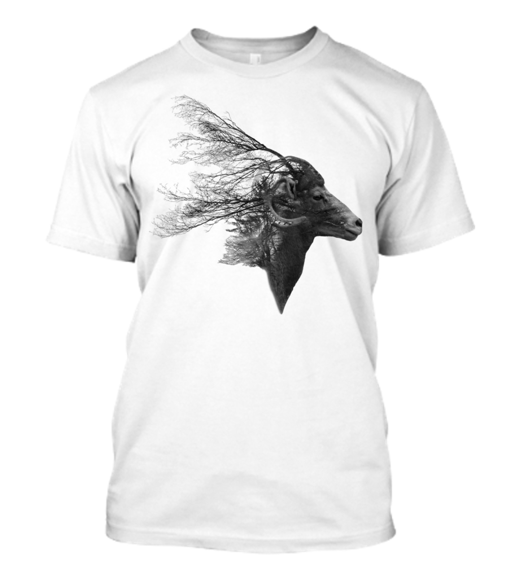 Double Exposed Mountain Goat Branches Fusion T-Shirt