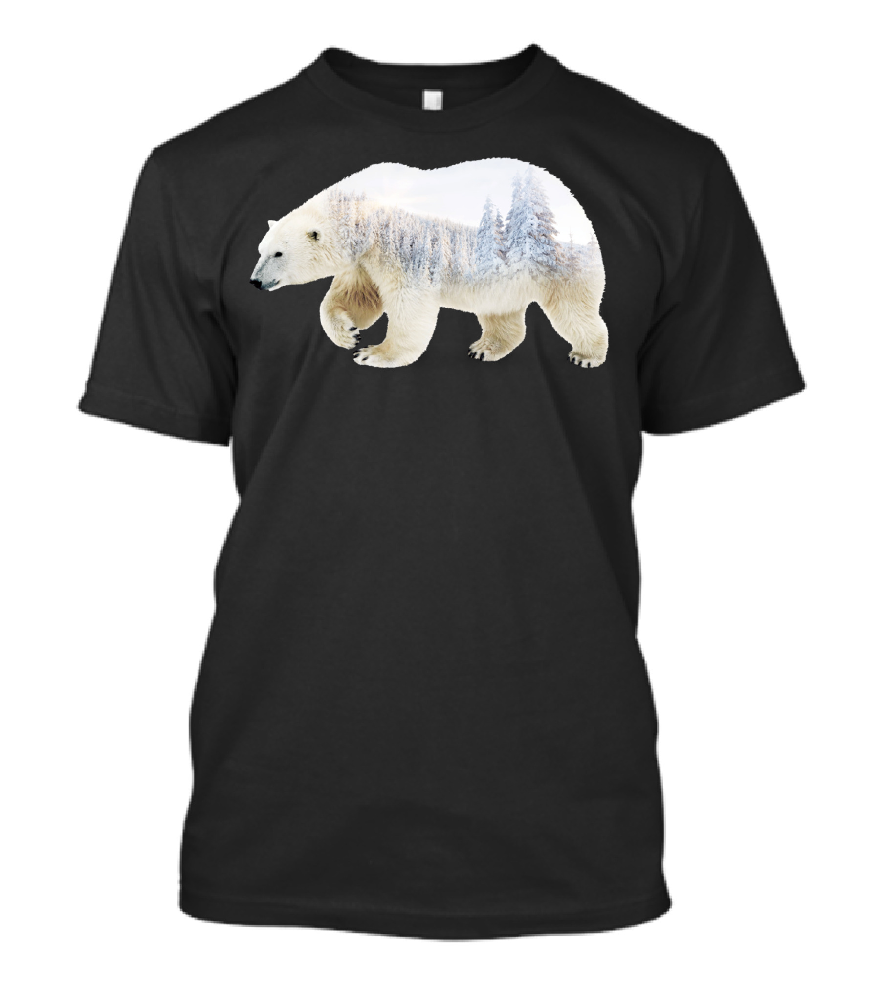 Double Exposure Polar Bear Winter Forest Scene T-Shirt
