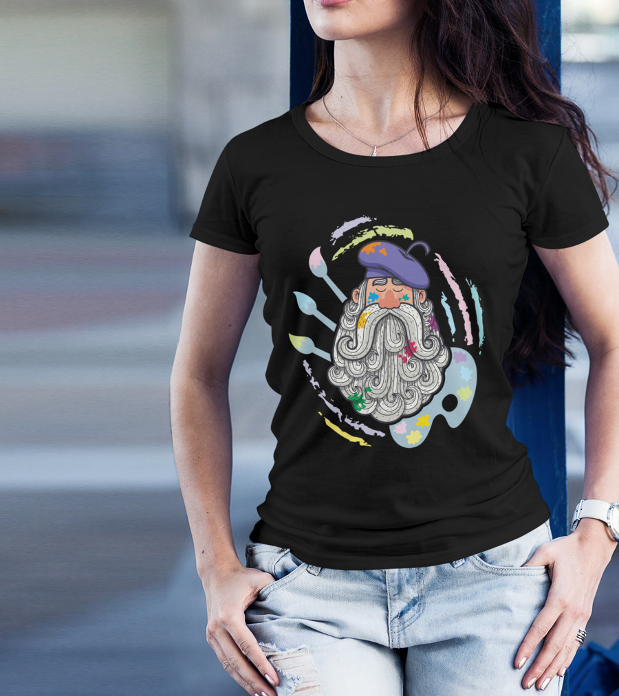 Whimsical Artist Beard With Paintbrushes And Palette T-Shirt