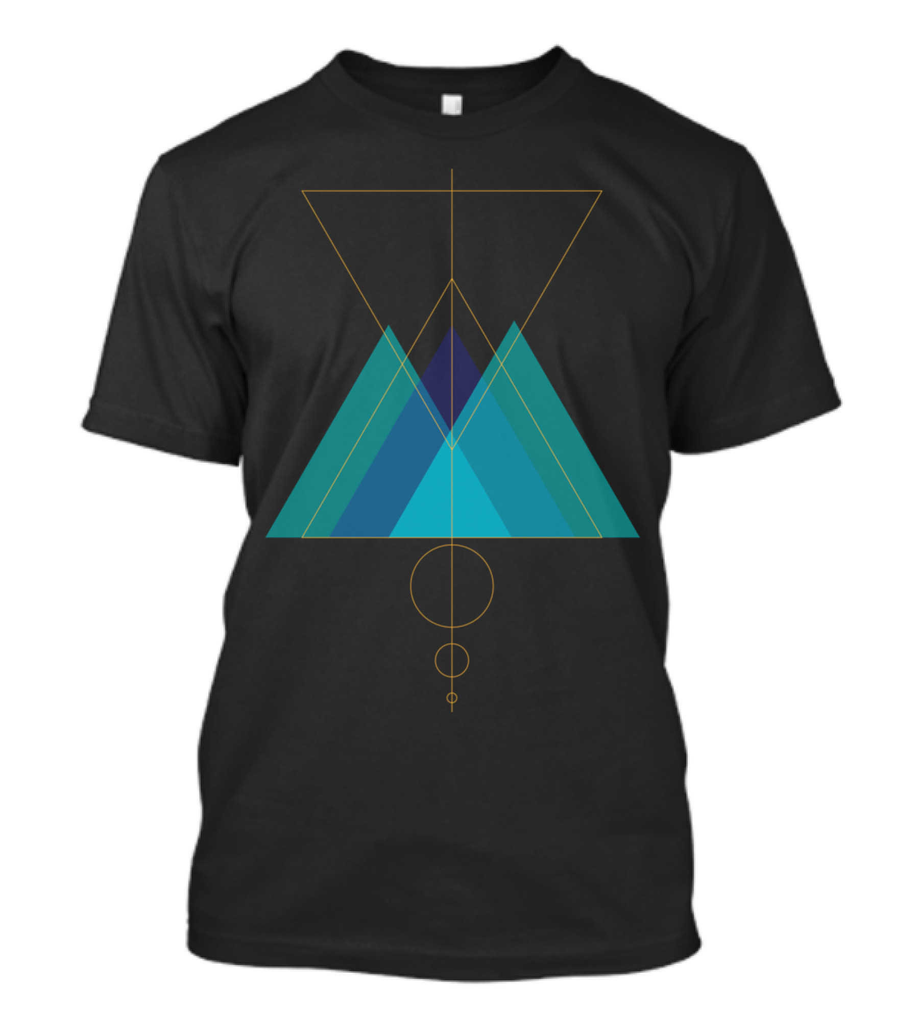 Geometric Triangles And Circles In Teal And Yellow T-Shirt
