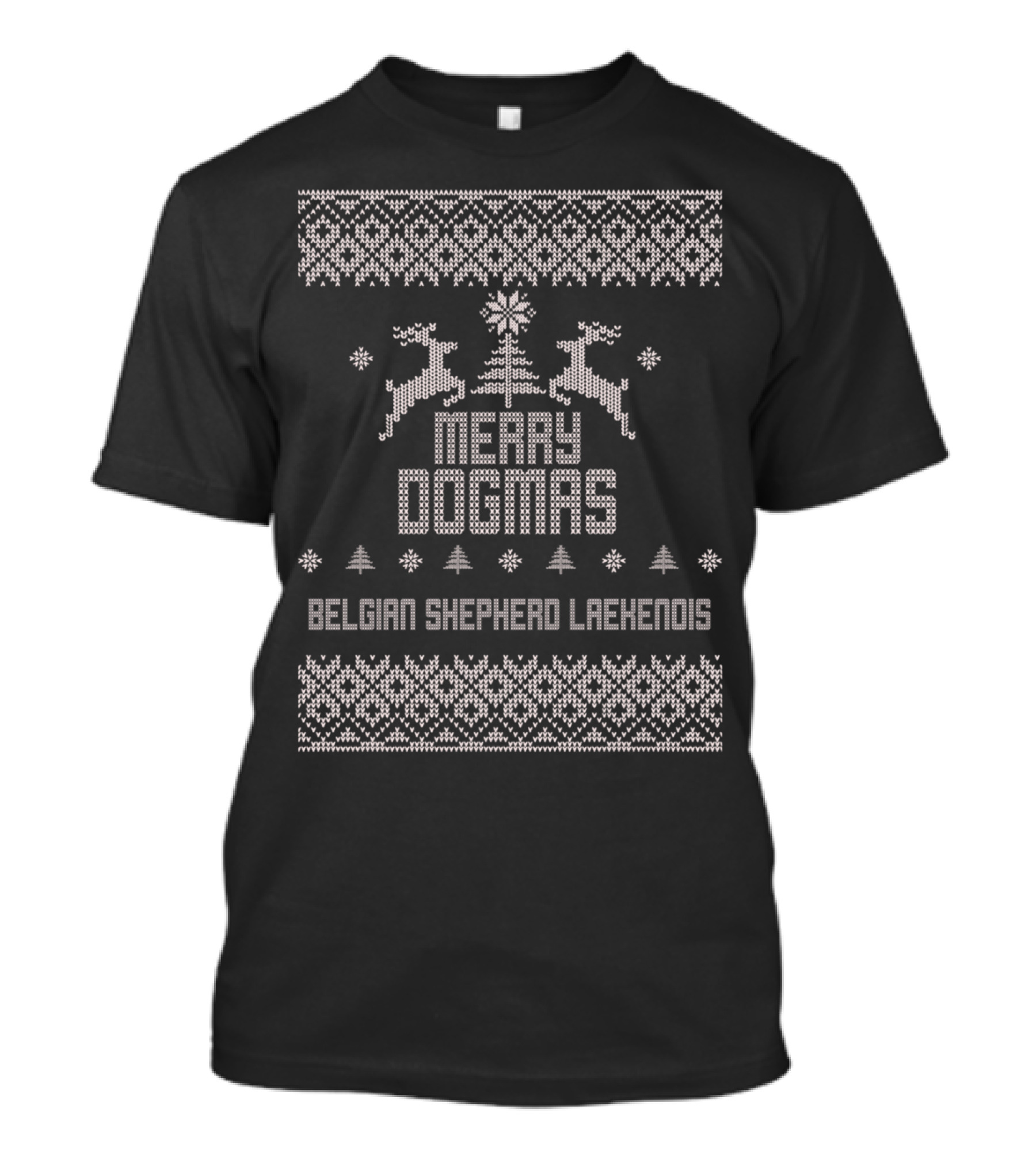 Merry Dogmas Belgian Shepherd Laekenois Reindeer Snowflakes Holiday T-Shirt