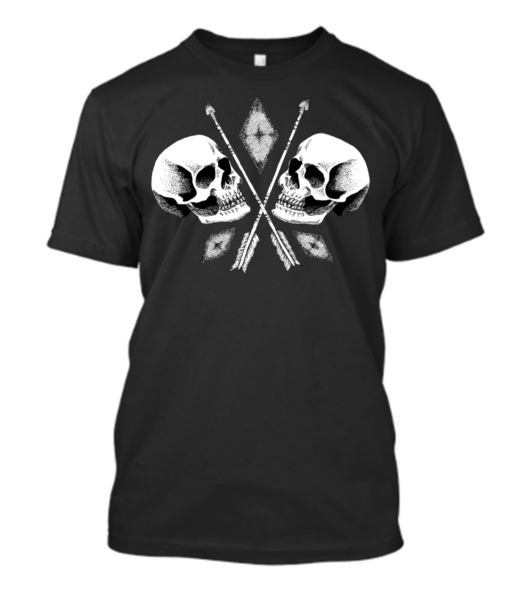 Double Skulls With Crossed Arrows And Diamond Symbols T-Shirt