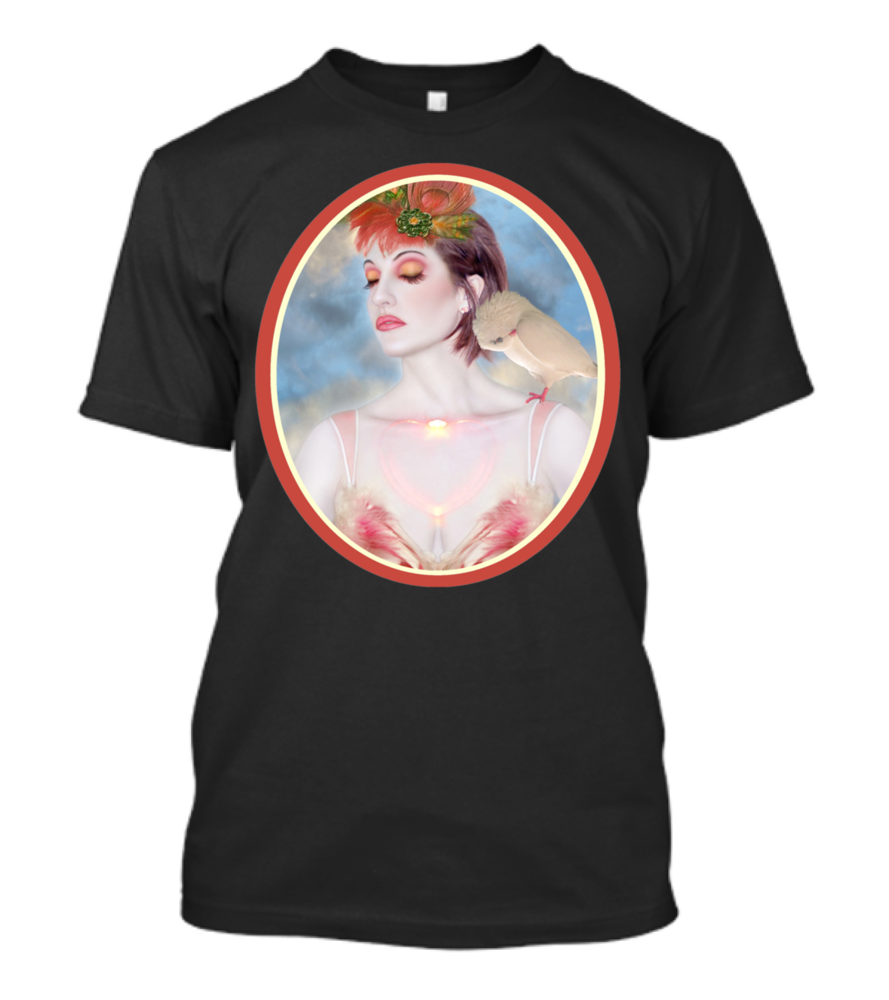 The Avian Dream Enchanting Portrait With Bird And Blossoms T-Shirt