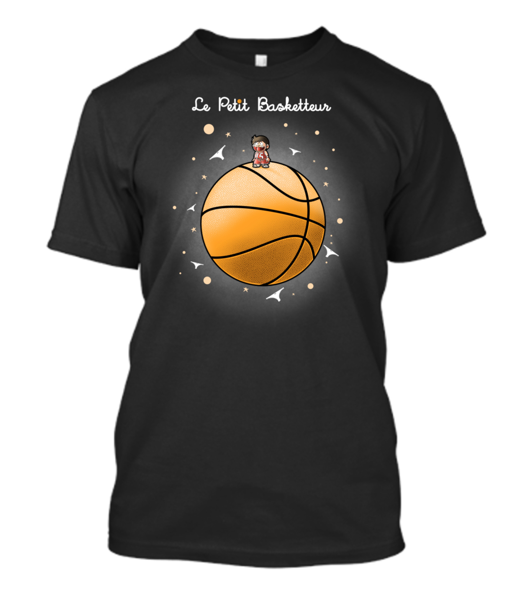 Le Petit Basketteur Floating On Basketball Planet With Stars T-Shirt