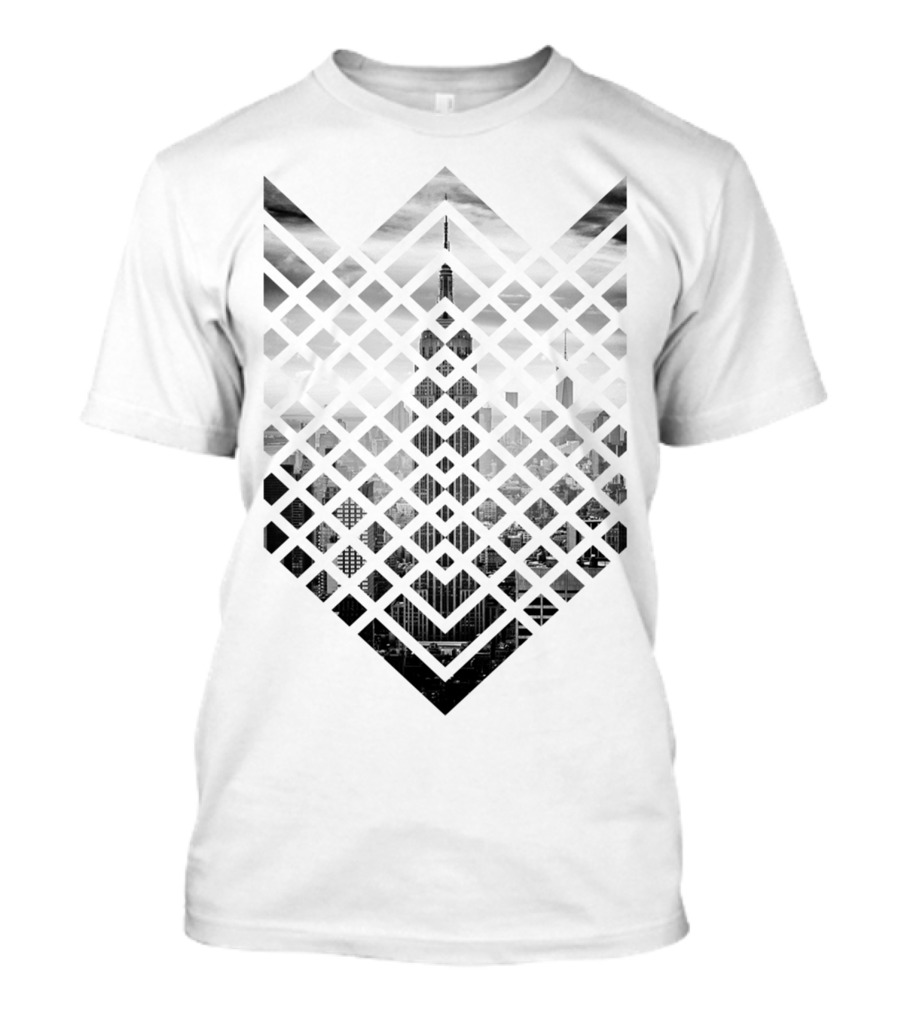 Geometric City Ven New York Skyline Checkerboard T-Shirt