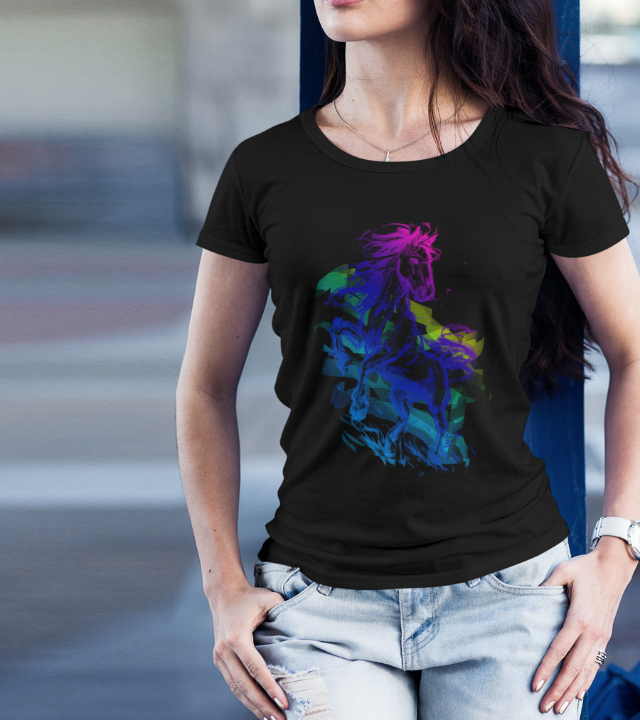 Brave Horse Vibrant Multicolor Abstract T-Shirt