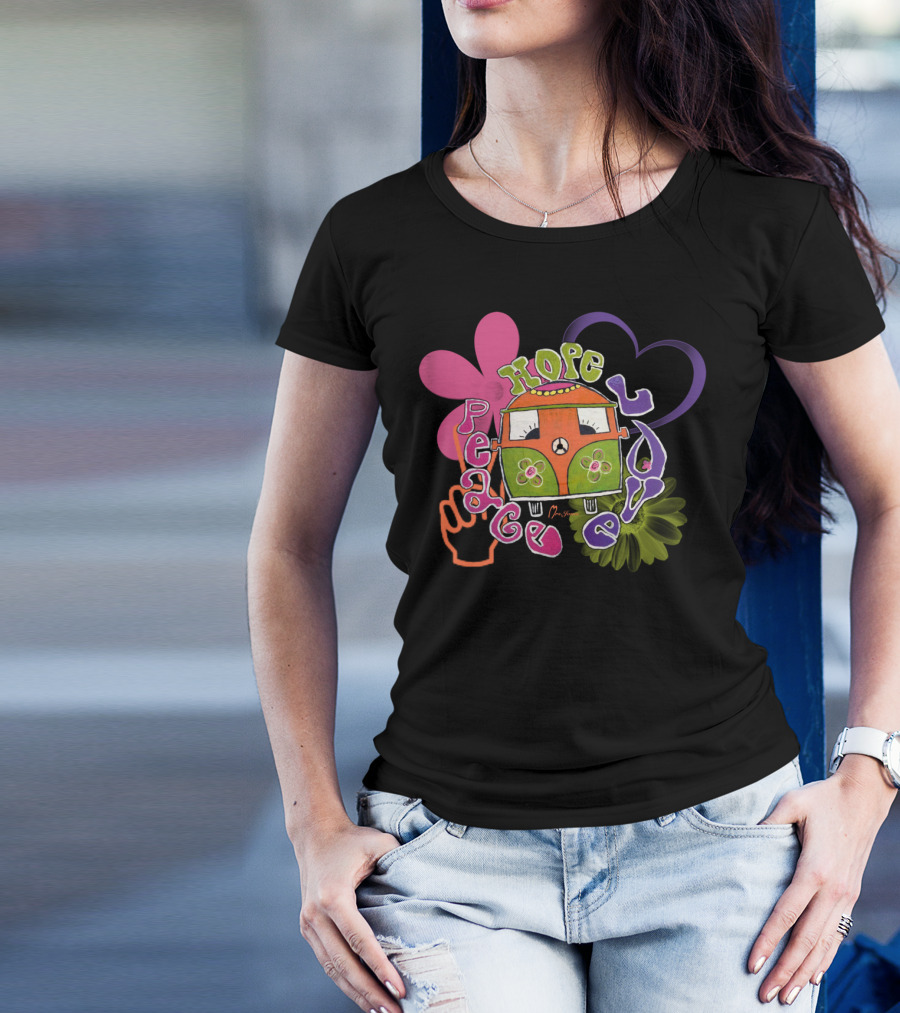Peace Hope Love Hippie Van Bug T-Shirt